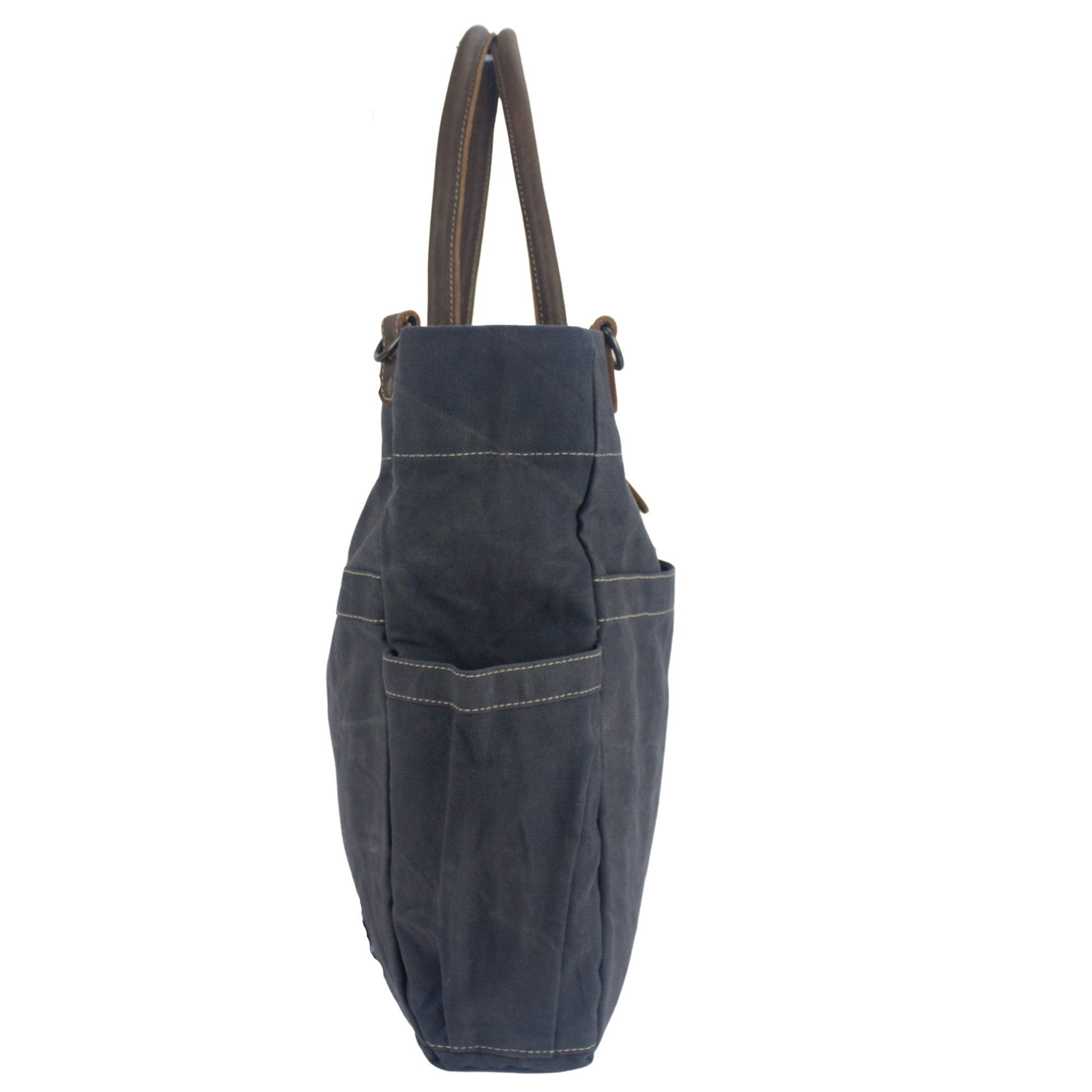 Schwarz Große Leder Canvas Damen Schultertasche, Handtasche Tasche Sunsa mit umhänge verstellbare Handtasche, Handgriff schlicht Henkel, dazu