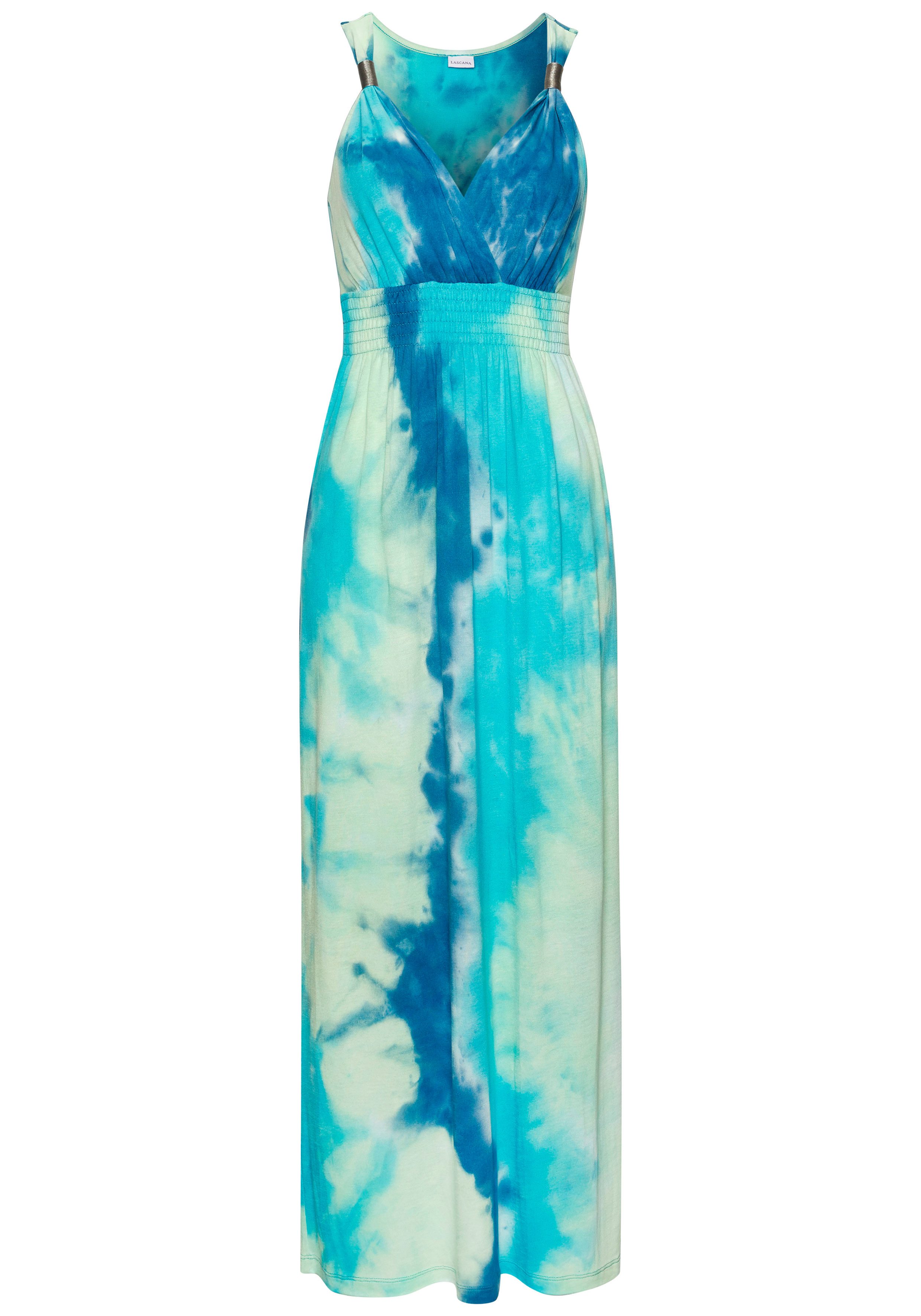 LASCANA Maxikleid mit Batikdruck und verstellbarem Ausschitt, Sommerkleid, günstig online kaufen