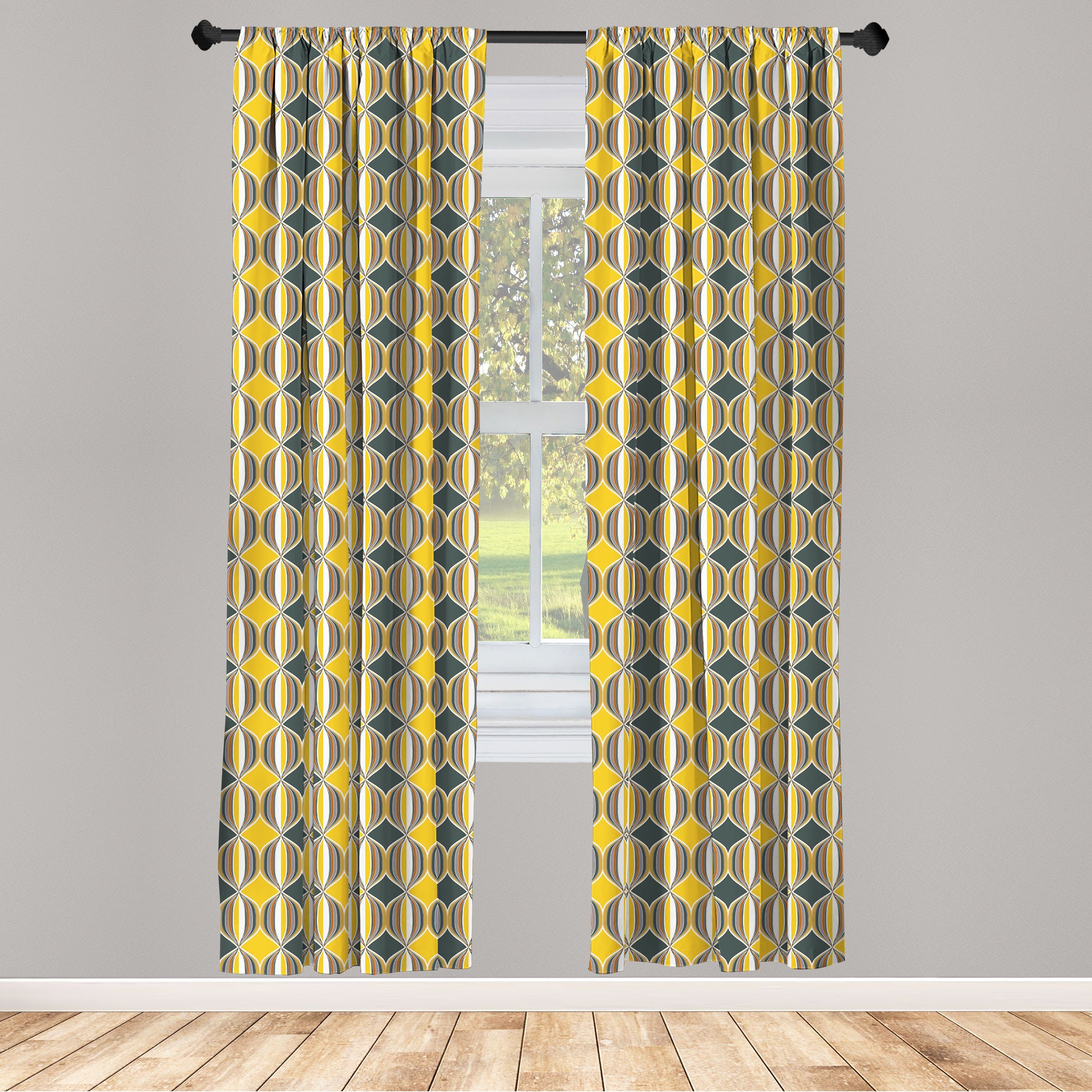 Gardine Vorhang für Wohnzimmer Schlafzimmer Dekor, Abakuhaus, Microfaser, Geometrisch Rhombus and Stripes
