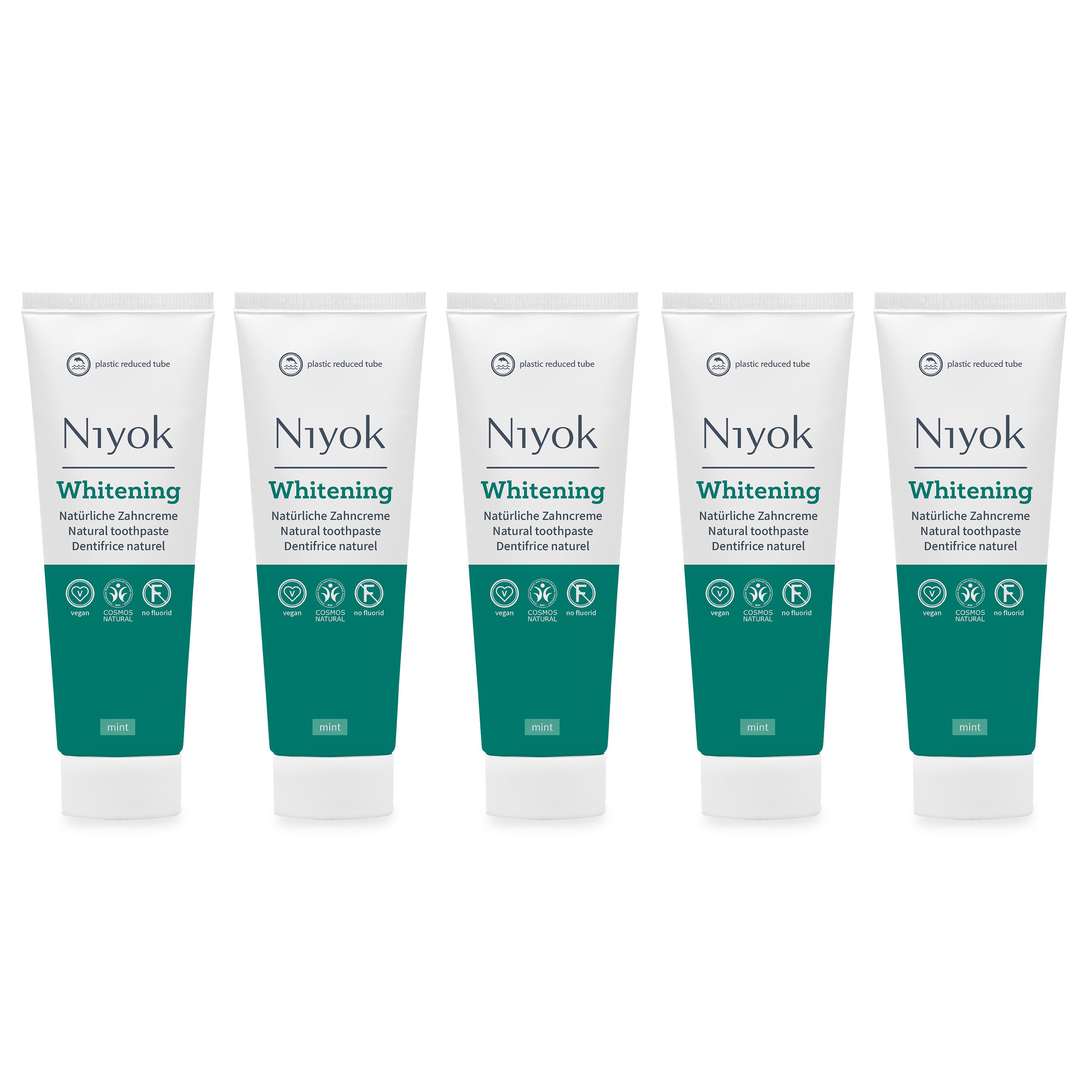 Niyok Zahnpasta Remineralisierende Zahnpflege – Vegan & Ohne Fluorid, (Spar-Set, 5-St) Plastikreduzierte Tube, Ohne Fluorid & Vegan