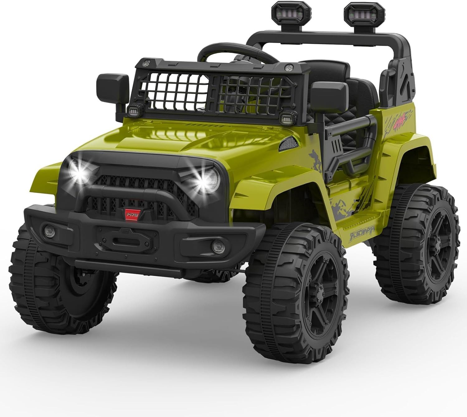 GarveeMore Elektro-Kinderauto Elektroauto für Kinder mit 2,4 GHz Fernbedienung, Federung,LED-Lichter, Bluetooth, 2 Geschwindigkeiten