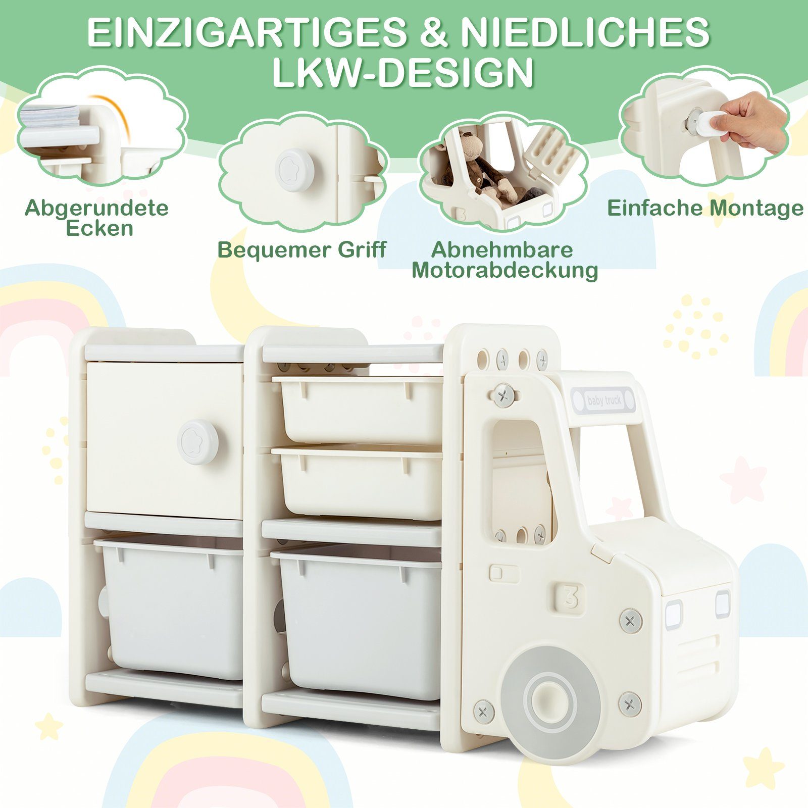 COSTWAY Spielzeugtruhe Kinderregal groß, 2 Ebenen, 110 x 32 x 66 cm günstig online kaufen