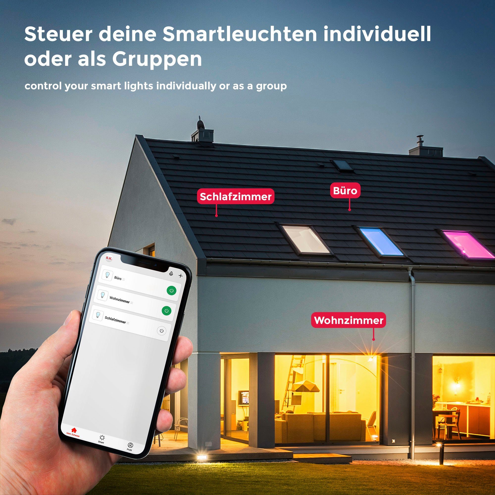 Farbwechsel Home, fest Ø49cm integriert, Lichteffekte, LED Smart BK_SD1477 RGB-CCT iOS+Andorid, inkl. LED Fernbedienung, B.K.Licht WiFi und APP-Steuerung, Deckenlampe, Deckenleuchte