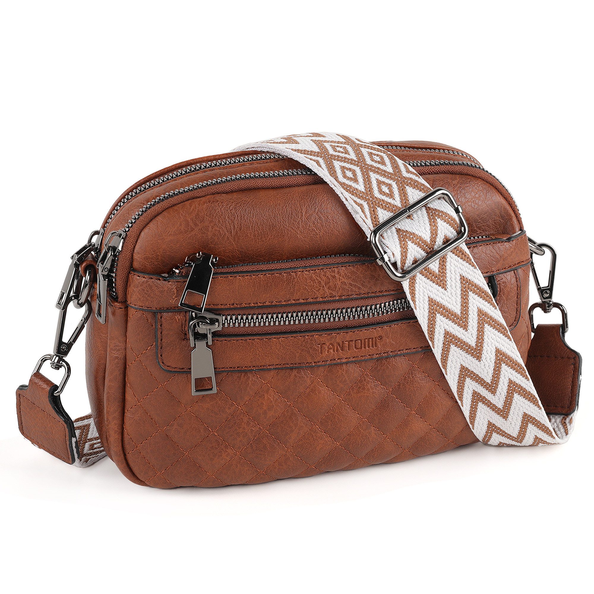 TANTOMI Schultertasche Umhängetaschen Damen, Crossbody Bag mit mehreren Fächern (Damen Handtasche mit Weich Breiter Gurt), Design mit mehreren Reißverschlüssen