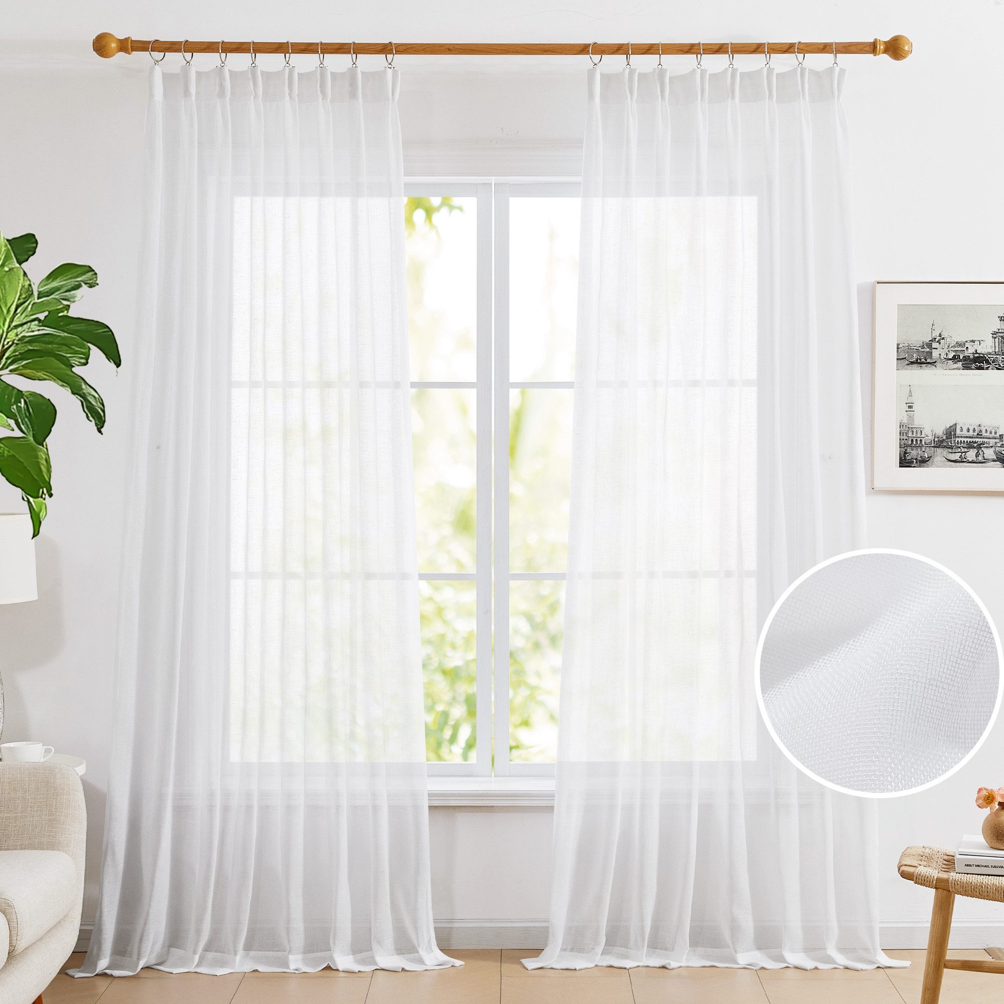 Deconovo Vorhang Halbtransparent Gardinen mit Kräuselband Voile Vorhänge für Wohnzimmer, Lichtfilterung