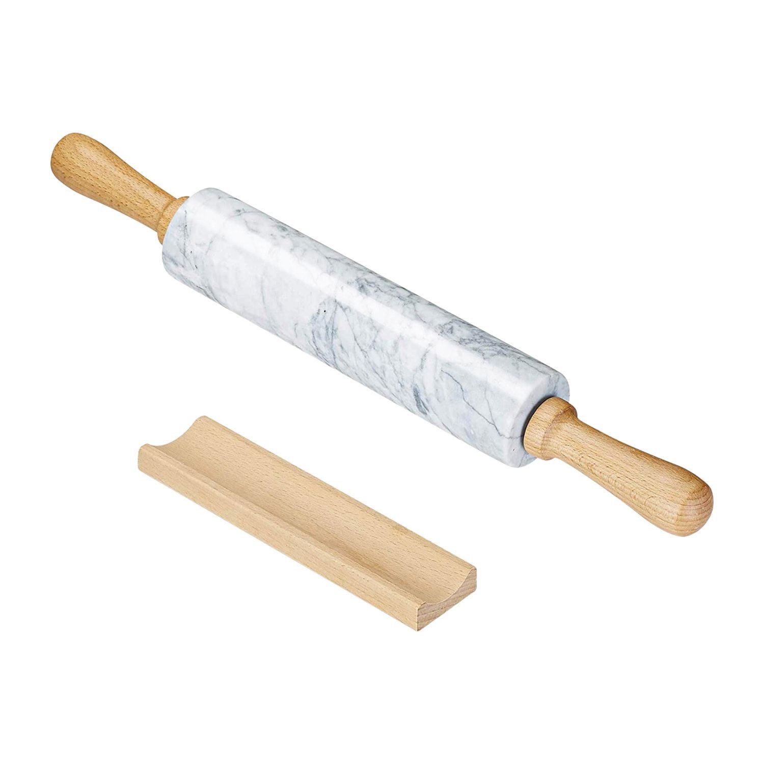 Intirilife Nudelholz Marmor, (1-tlg), Teigrolle, Backrolle, Wellholz, aus natürlichem Marmor