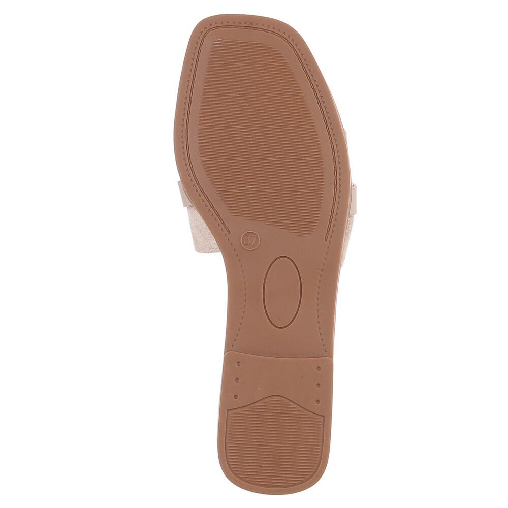 Ital-Design Damen Pantolette mit Metall-Detail und flachem Fußbett Pantolette (91742341) Blockabsatz Pantoletten in Beige