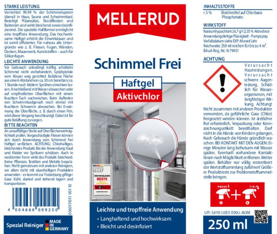Mellerud Schimmel Frei Haftgel Aktivchlor 0,25 l Schimmelentferner