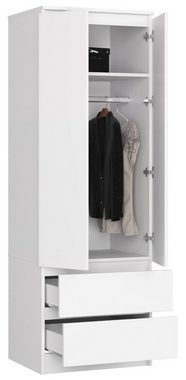Home Collective Kleiderschrank weiß 60cm breit 180cm hoch, Schrank mit 2 Türen und 2 Schubladen Kleiderstange und 1 Regal, Garderobe, Schlafzimmer, Wohnzimmer