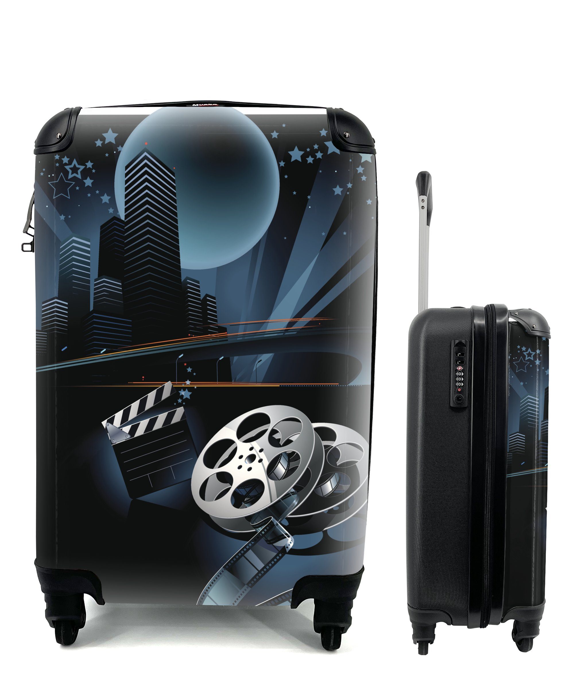 rollen, Illustration Trolley, für Reisetasche Filmrequisiten Handgepäckkoffer von Hollywood, Eine Ferien, mit Handgepäck 4 MuchoWow in Rollen, Reisekoffer