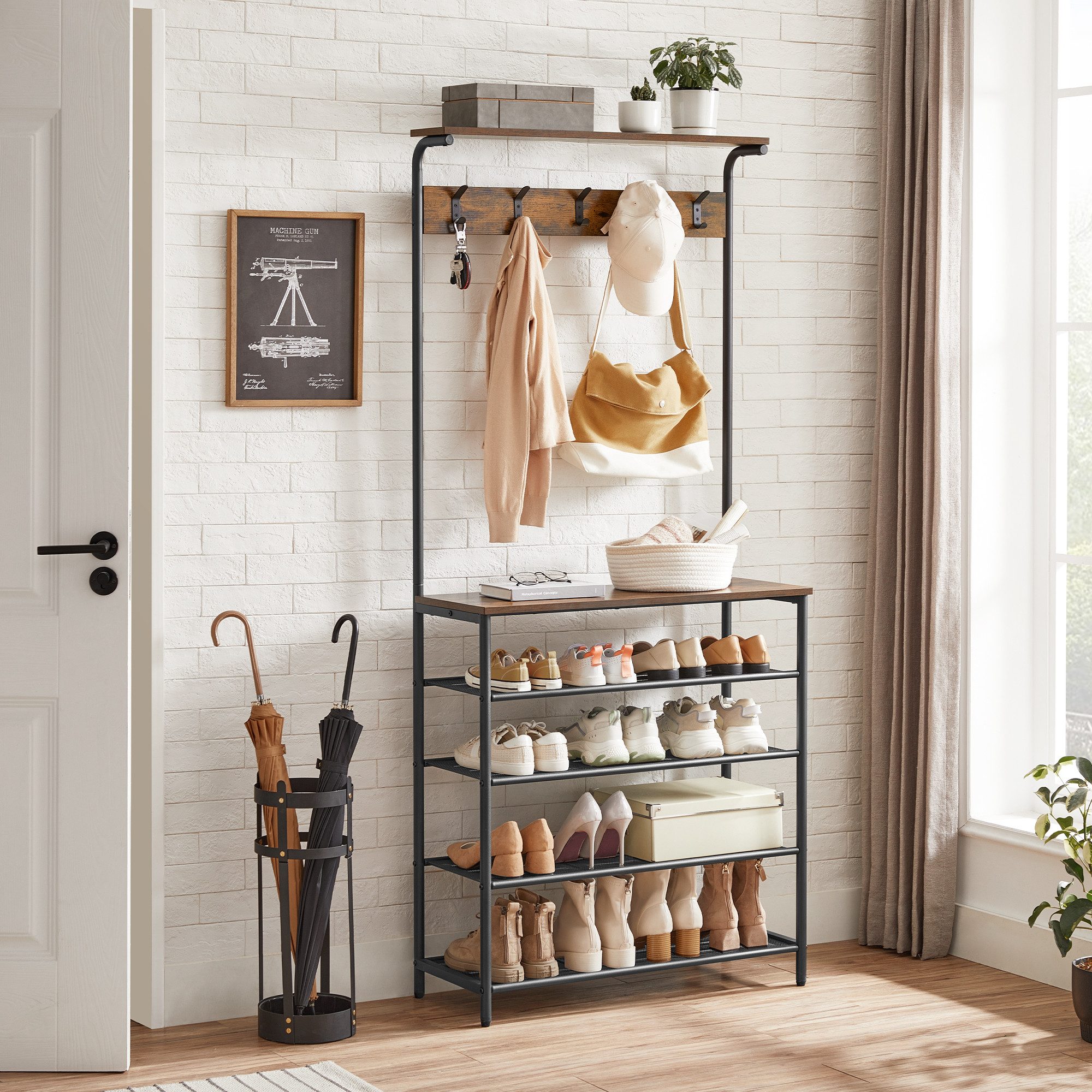 VASAGLE Garderobenständer Garderobe, Schuhregal mit 5 Ebenen, Sitzbank günstig online kaufen