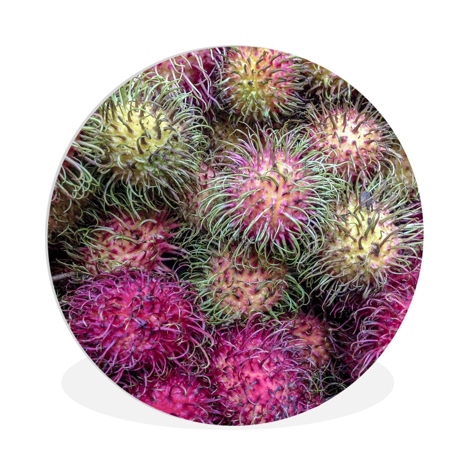 MuchoWow Gemälde Rosa Rambutan-Früchte, (1 St), Kreis Wanddekoration Forex, Rundes Wandbild, Wohnzimmer, 30x30 cm