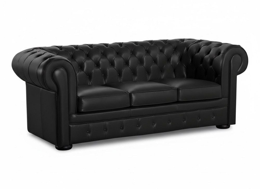 JVmoebel Chesterfield-Sofa Schwarzes Leder Sofa im Chesterfield-Stil mit klassischem Design, 1 Teile, Made in Europa