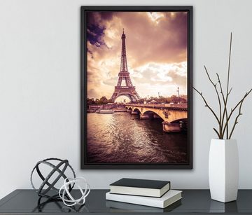 Pixxprint Leinwandbild Eiffelturm in Paris, Wanddekoration (1 St), Leinwandbild fertig bespannt, in einem Schattenfugen-Bilderrahmen gefasst, inkl. Zackenaufhänger