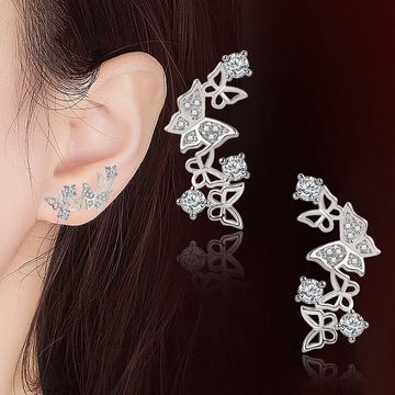 Housruse Ohrstecker-Set »Silber Zirkonia Kristall 3D Schmetterling Design Ear Cuff Braut Ohrstecker Ohrringe«