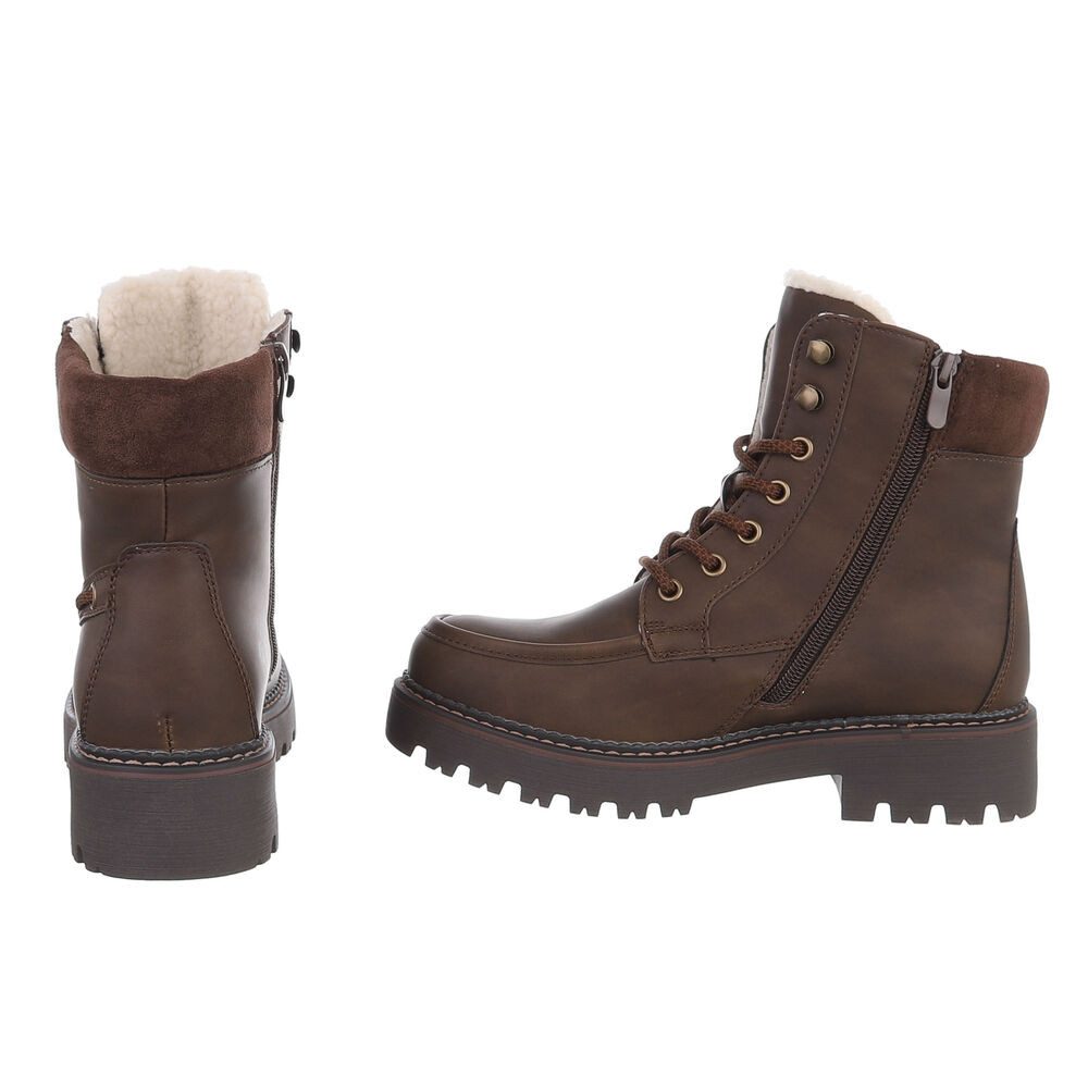 Ital-Design Damen Schnürstiefel mit Profilsohle und Reißverschluss Snowboots (92299794) Blockabsatz Plateaustiefeletten in Braun – Bild 5 von 5