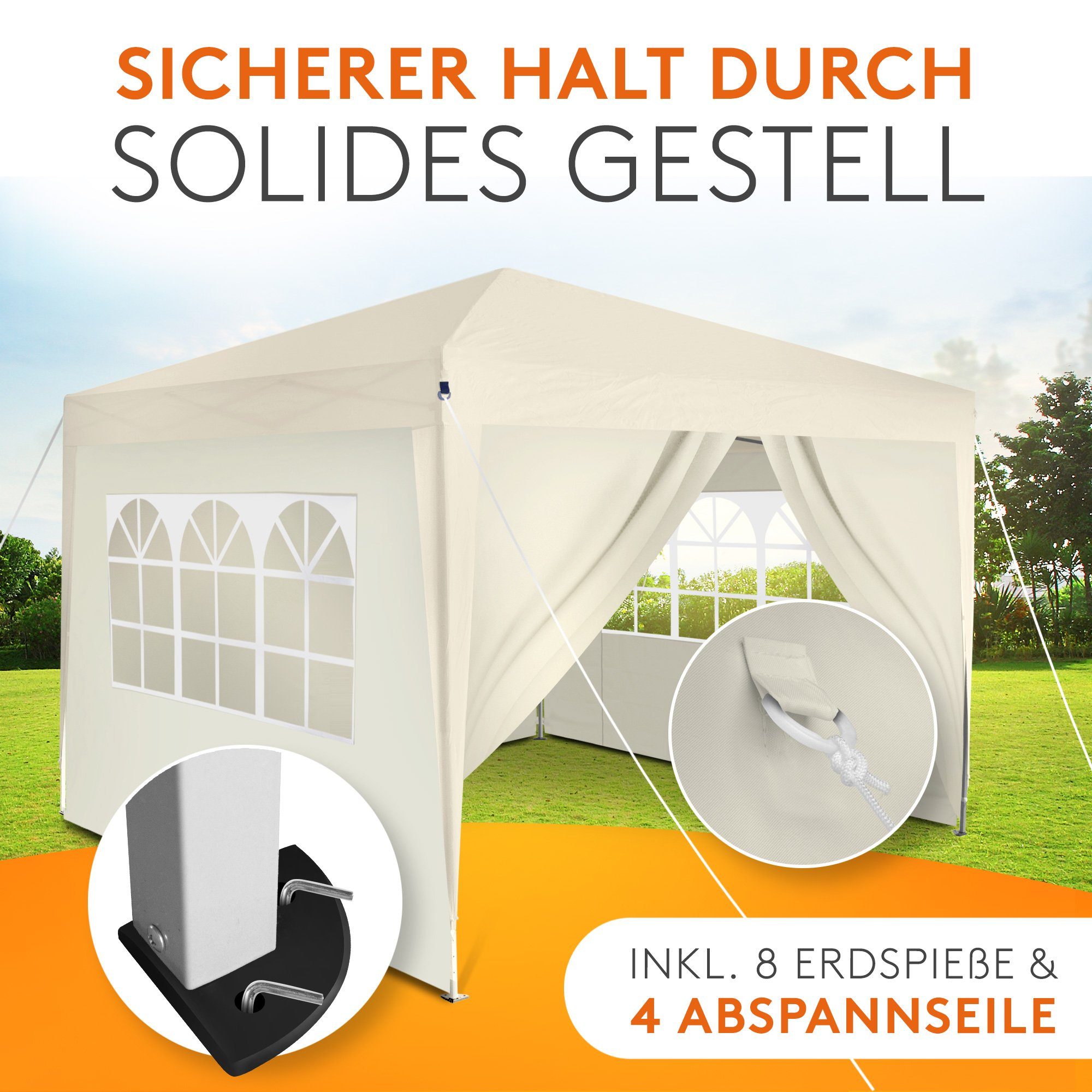 Kronenburg Faltpavillon 3x3 m wasserdicht - Gartenpavillon, Partyzelt stabil, UV-Schutz 50+, mit 4 Seitenteilen, Wetterfester Schutz, Leichter Aufbau, Inklusive – Bild 5 von 5
