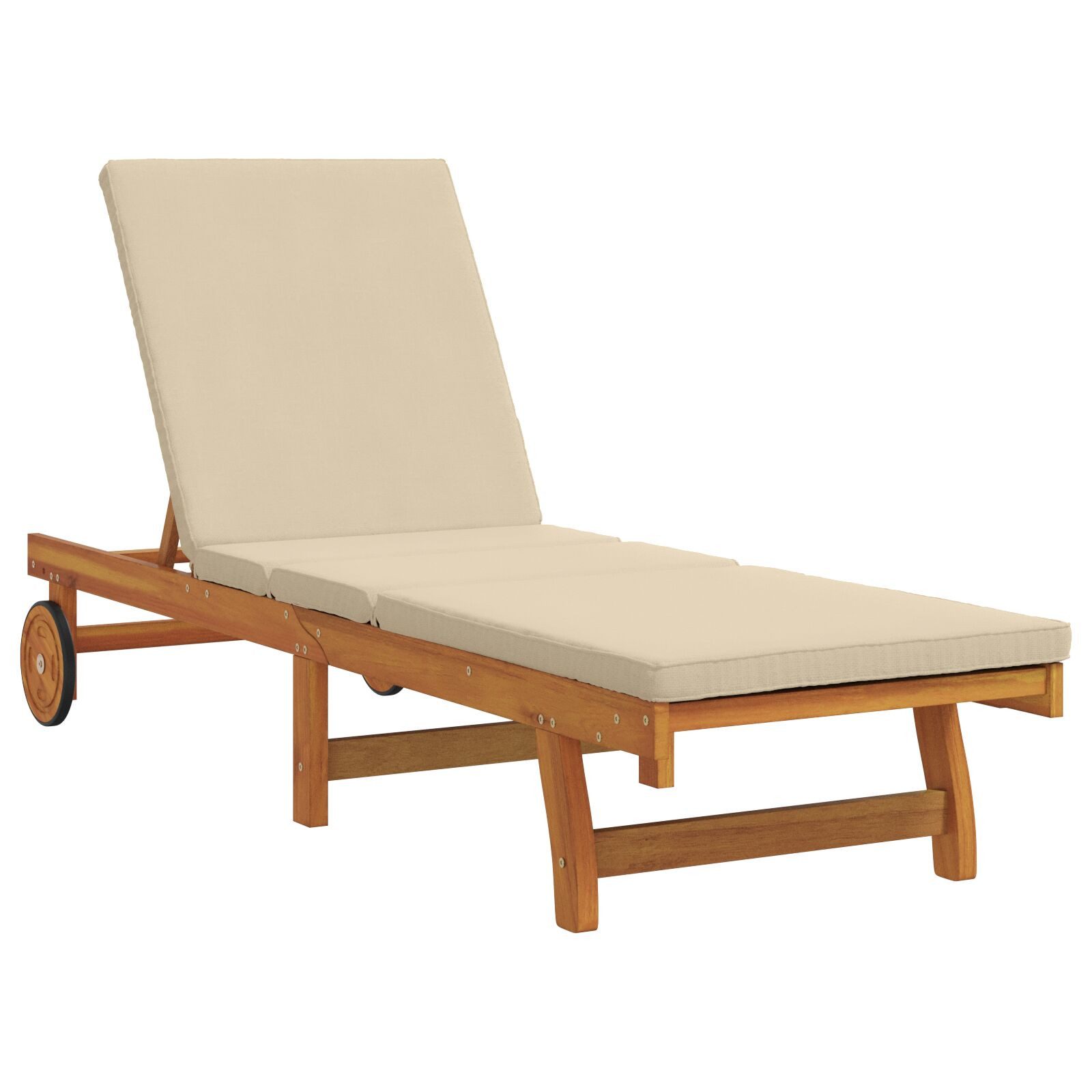 vidaXL Gartenliege 199 x 63 x 85 cm Sonnenliege mit Rädern und Kissen in Beige aus Massiv