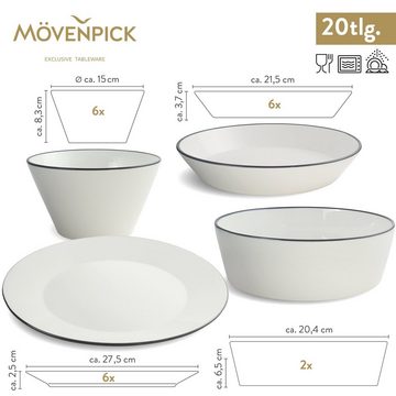 Mövenpick Tafelservice Tafel Set Montreux Black Edge (20-tlg), Porzellan, Geschirrset 6 Personen, Spülmaschinengeeignet