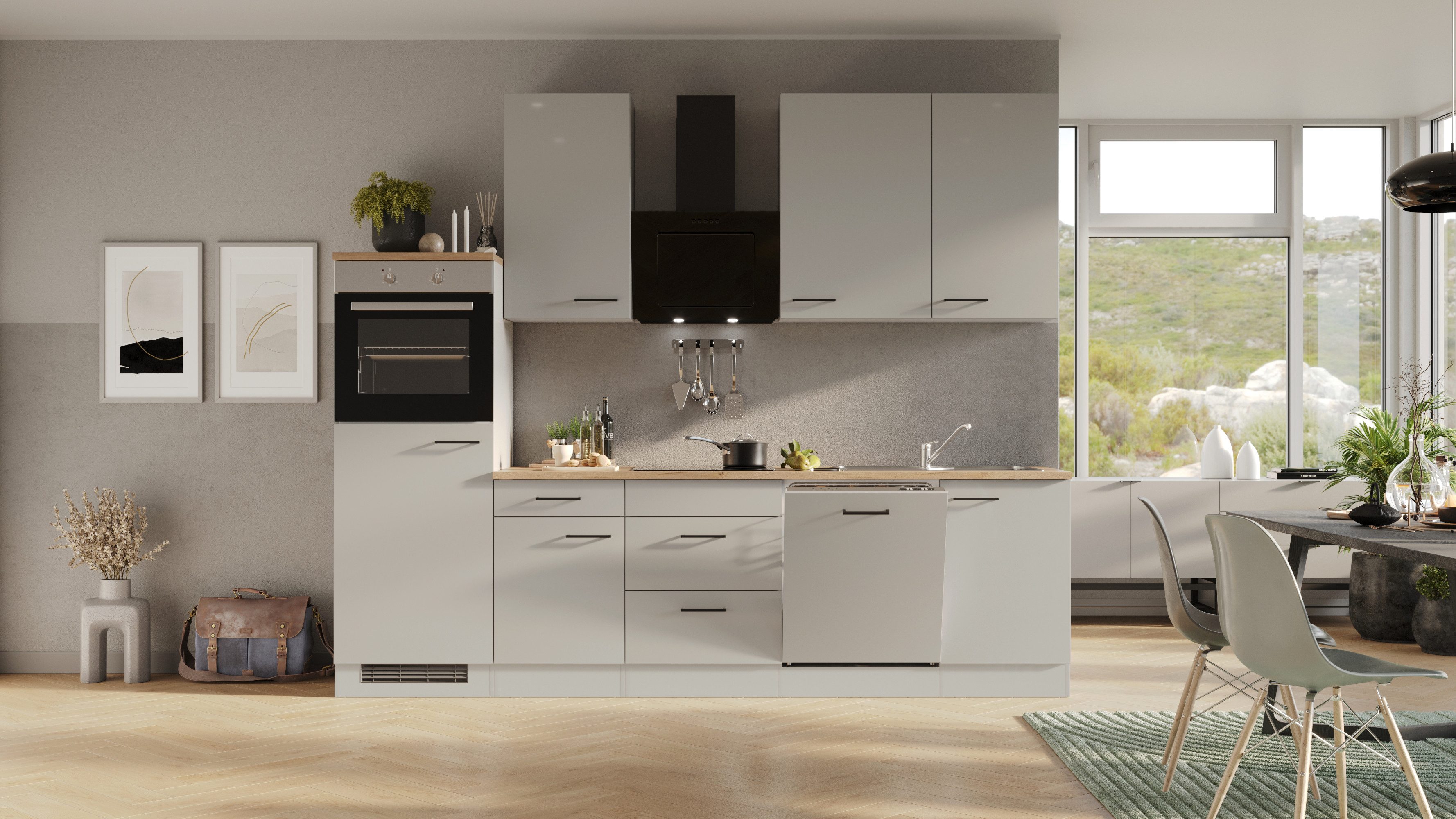 Flex-Well Küchenzeile Lund, wahlweise mit E-Geräten, Breite 280 cm, glänzen günstig online kaufen