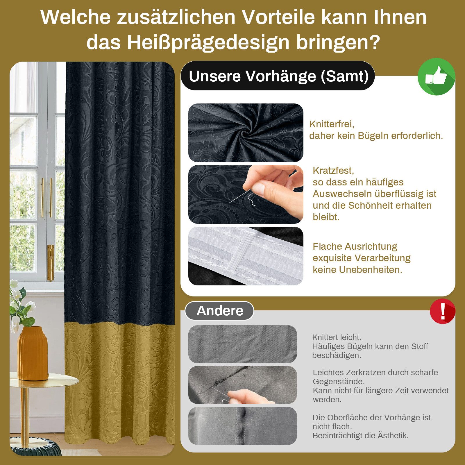 Qelus Vorhang 2er Set Samtvorhang Wohnzimmer Gardinen Blickdichte Vorhänge Thermo – Bild 5 von 5