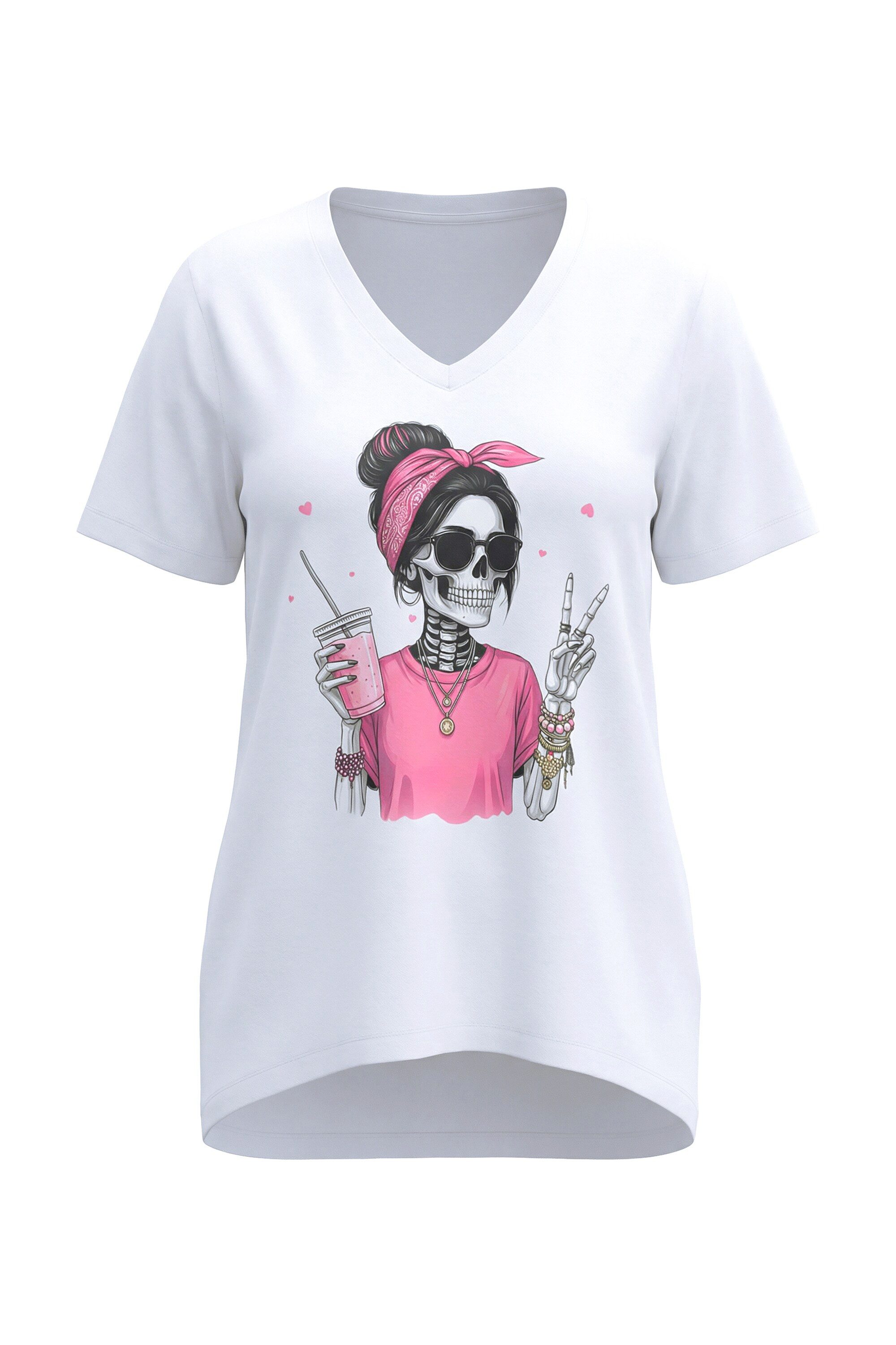T-Shirt T-Shirt A-Linie Totenkopf-Dame
