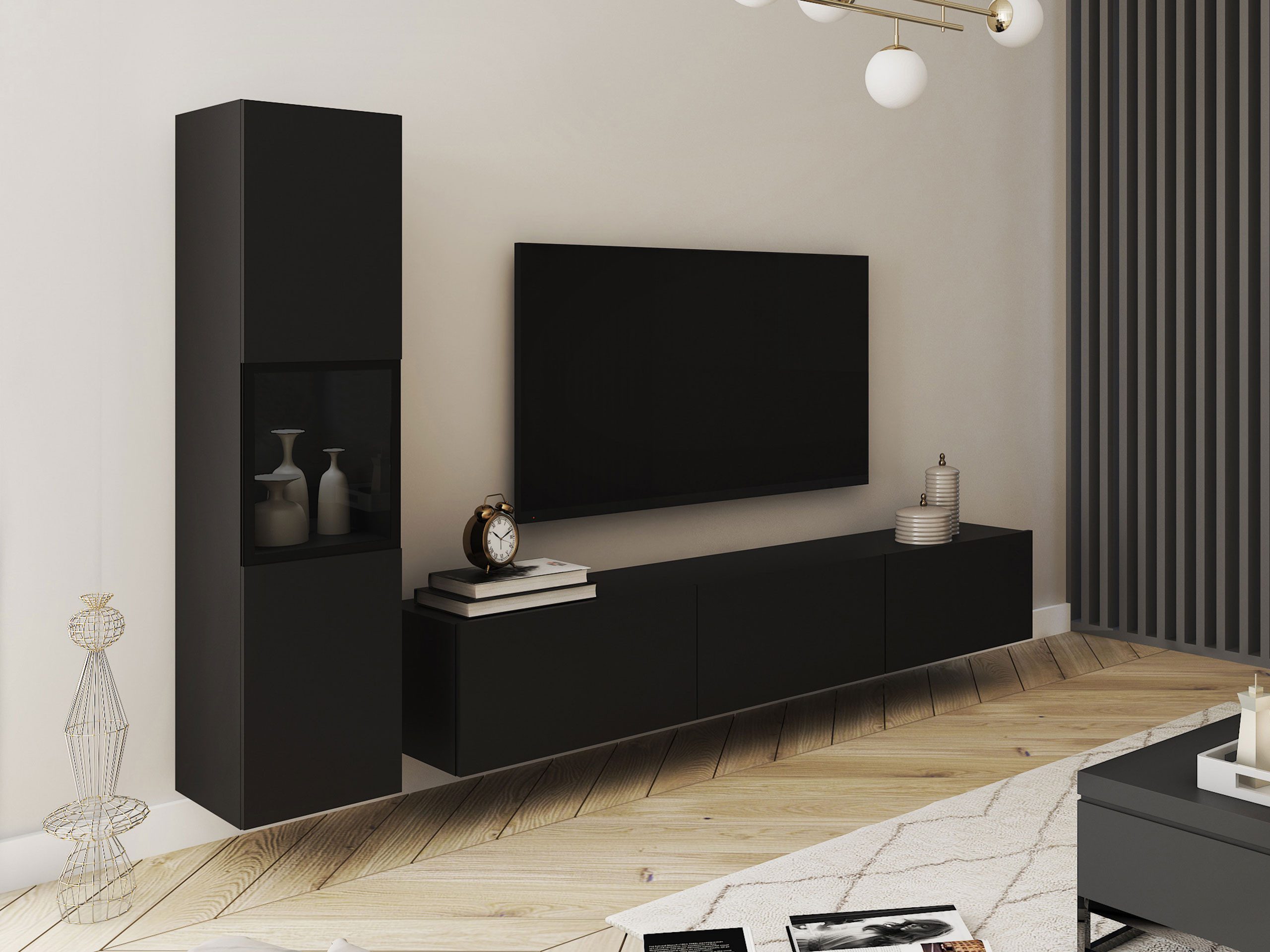 MIRJAN24 Wohnwand Berlin I, (2er-Set, Vitrine, TV-Lowboard), Beleuchtung als Option