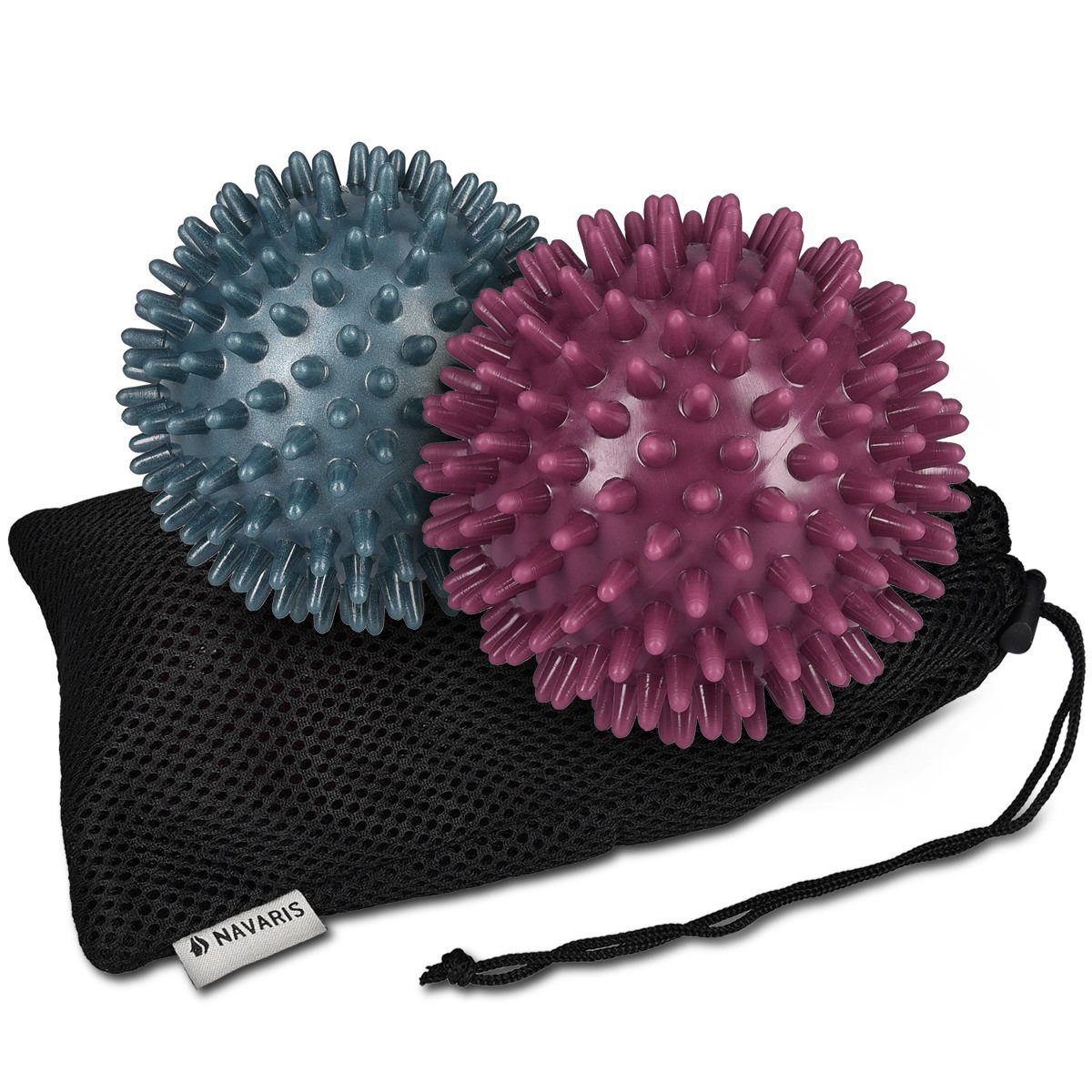 Massageball 2x Igelball mit Noppen - 2er Set Massageball für Hand/Fuß/Rücken