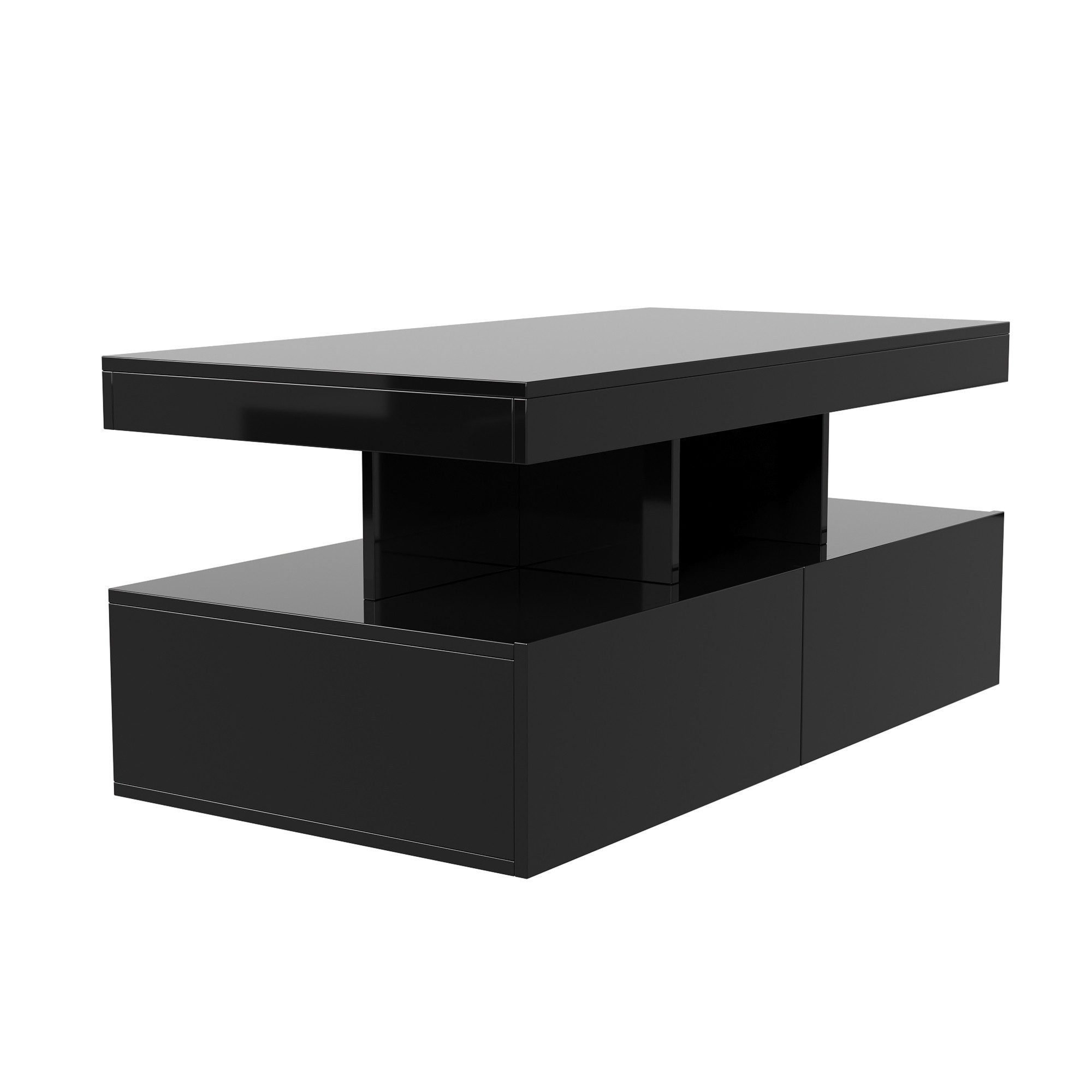 Furnishings Home Couchtisch Schreibtisch Beistelltisch LED (Hochglänzender quadratischer, 104x53x46 cm), Mit Schubladen und 16-farbigen variablen LED-Leuchten