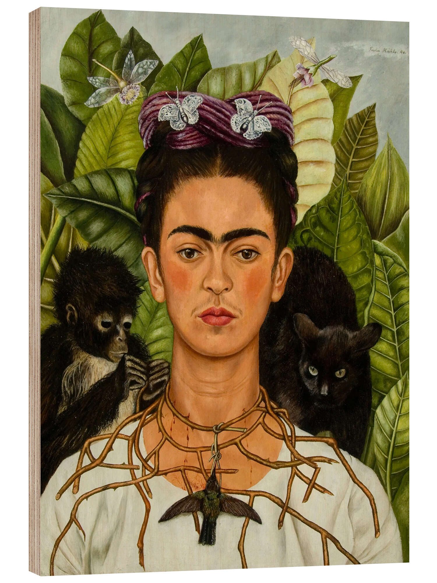 Posterlounge Wandbild Selbstporträt mit Dornkette und Kolibri, 1940, Frida Kahlo, erhältlich als Poster, Leinwandbild, Wandsticker oder Acrylglasbild