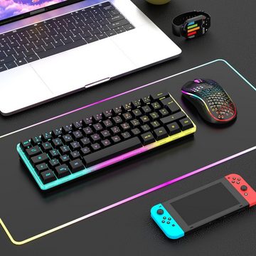 RedThunder K62 60 % kabellose Gaming RGB, AZERTY, französisches AZERTY Tastatur- und Maus-Set, 62 Tasten, Mini-Tastatur mit Hintergrundbeleuchtung, ultra-kompakt