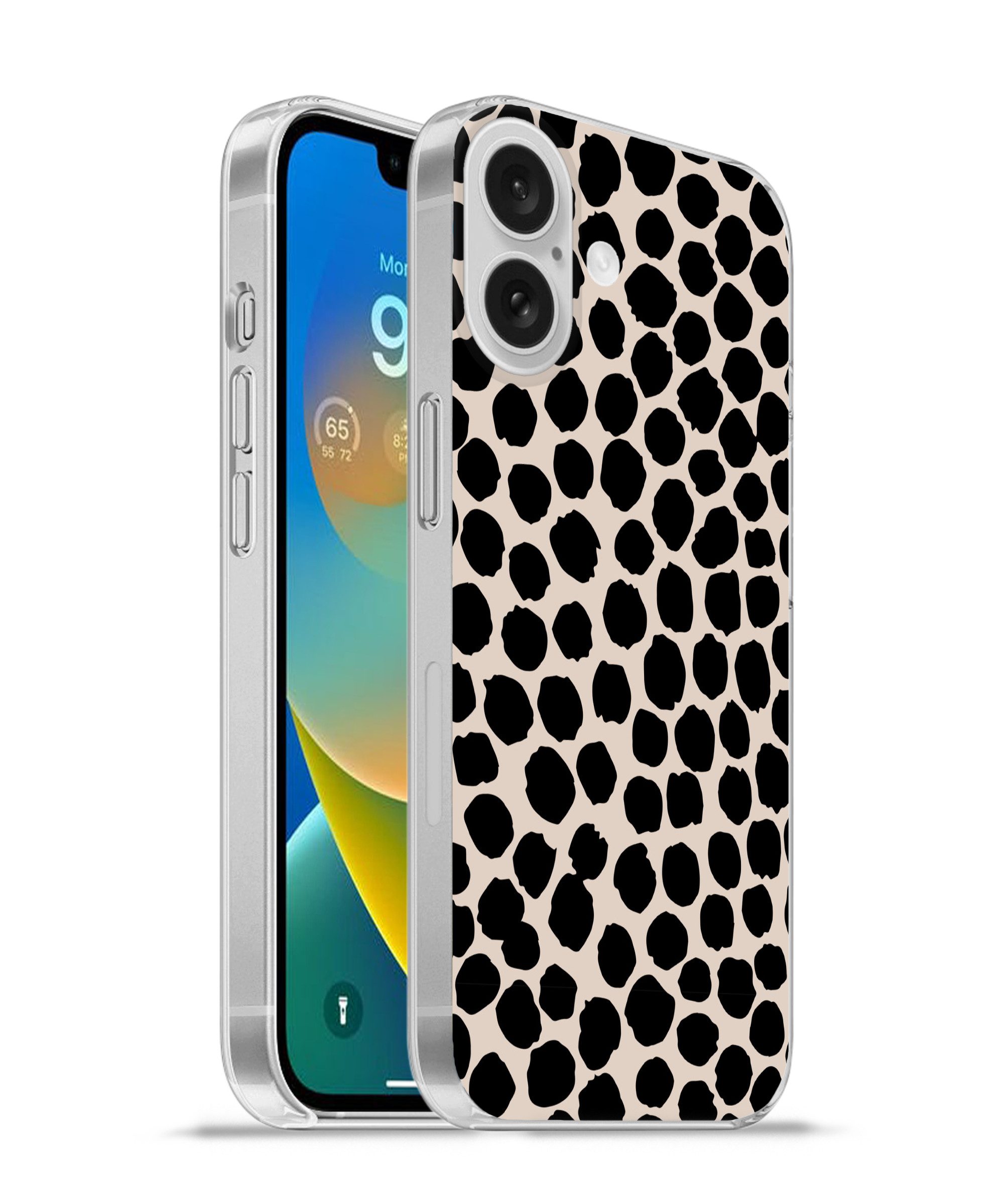 Handyhülle für Apple iPhone 16 Polka dots - Schwarz - Beige
