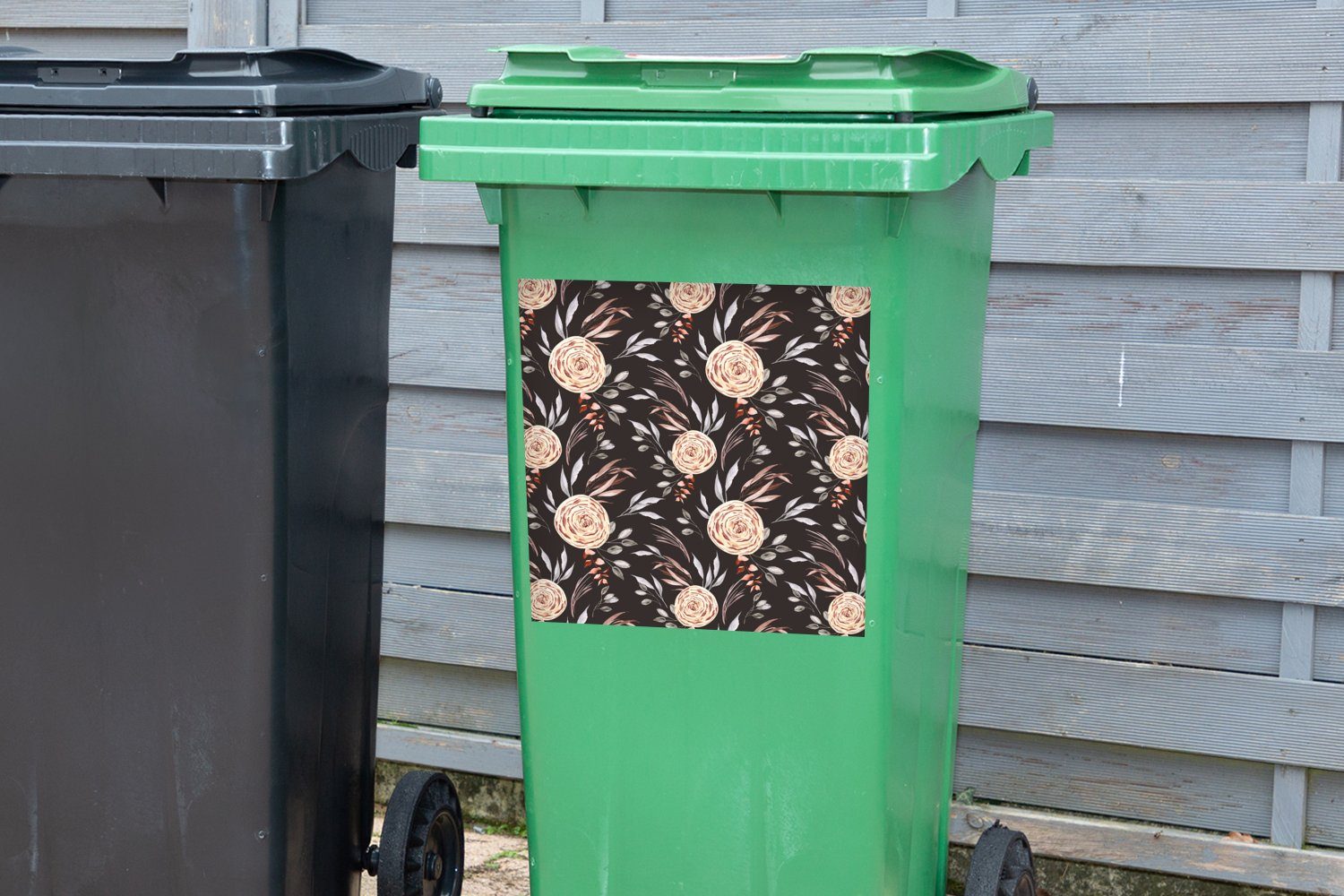 Braun Mülleimer-aufkleber, Sticker, Rosen - Container, St), Wandsticker MuchoWow Muster - Mülltonne, (1 Abfalbehälter