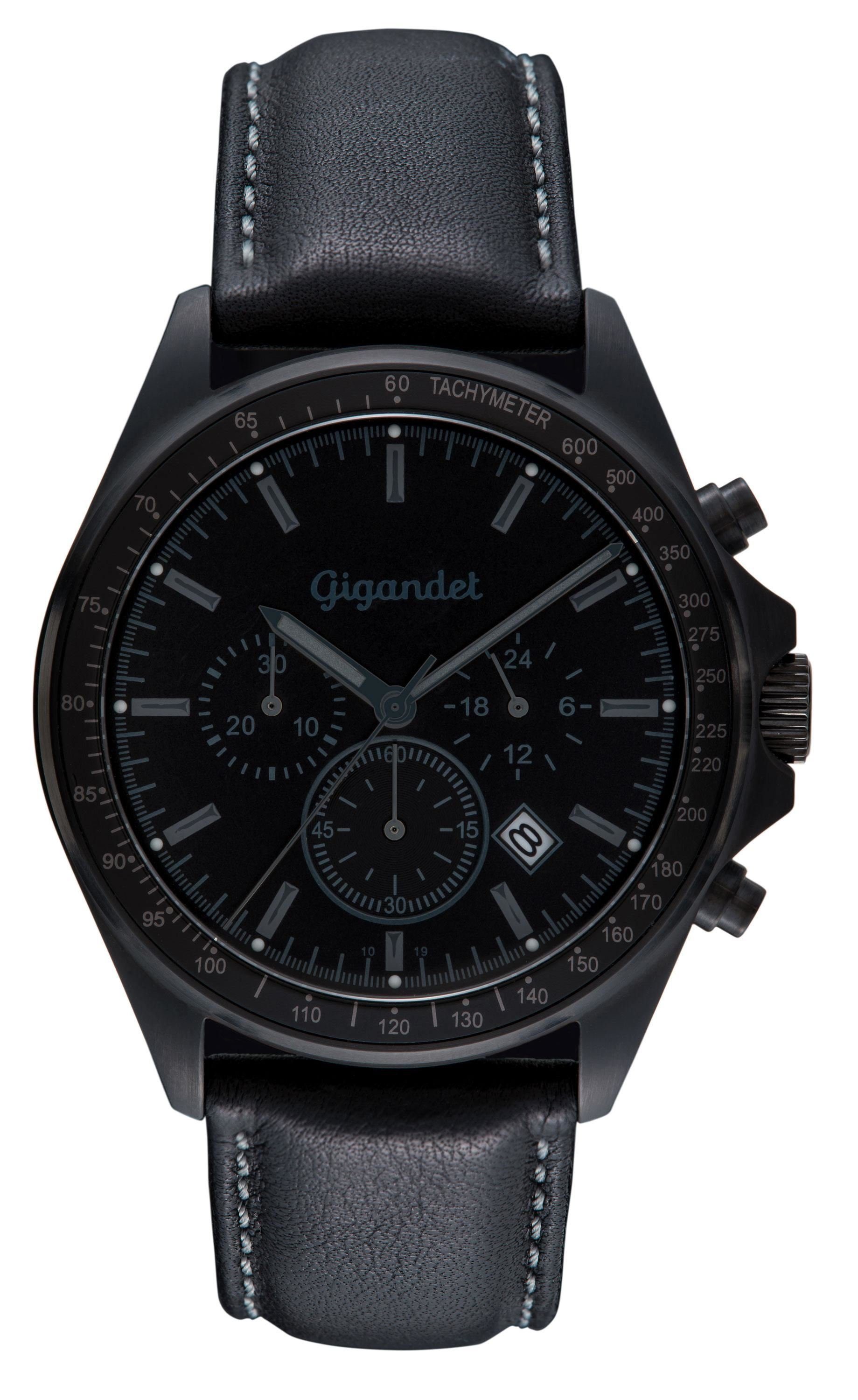 Gigandet Chronograph Armbanduhr, Herrenuhr, 24-Std. Anzeige, 43mm, VOLANTE G3-005, Mineralglas, Datumsanzeige, Lederband, 10bar/100m wasserdicht