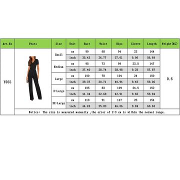 AFAZ New Trading UG Jumpsuit Jumpsuit Damen Elegant Kurzarm Lang Overall Hosenanzug V-Ausschnitt