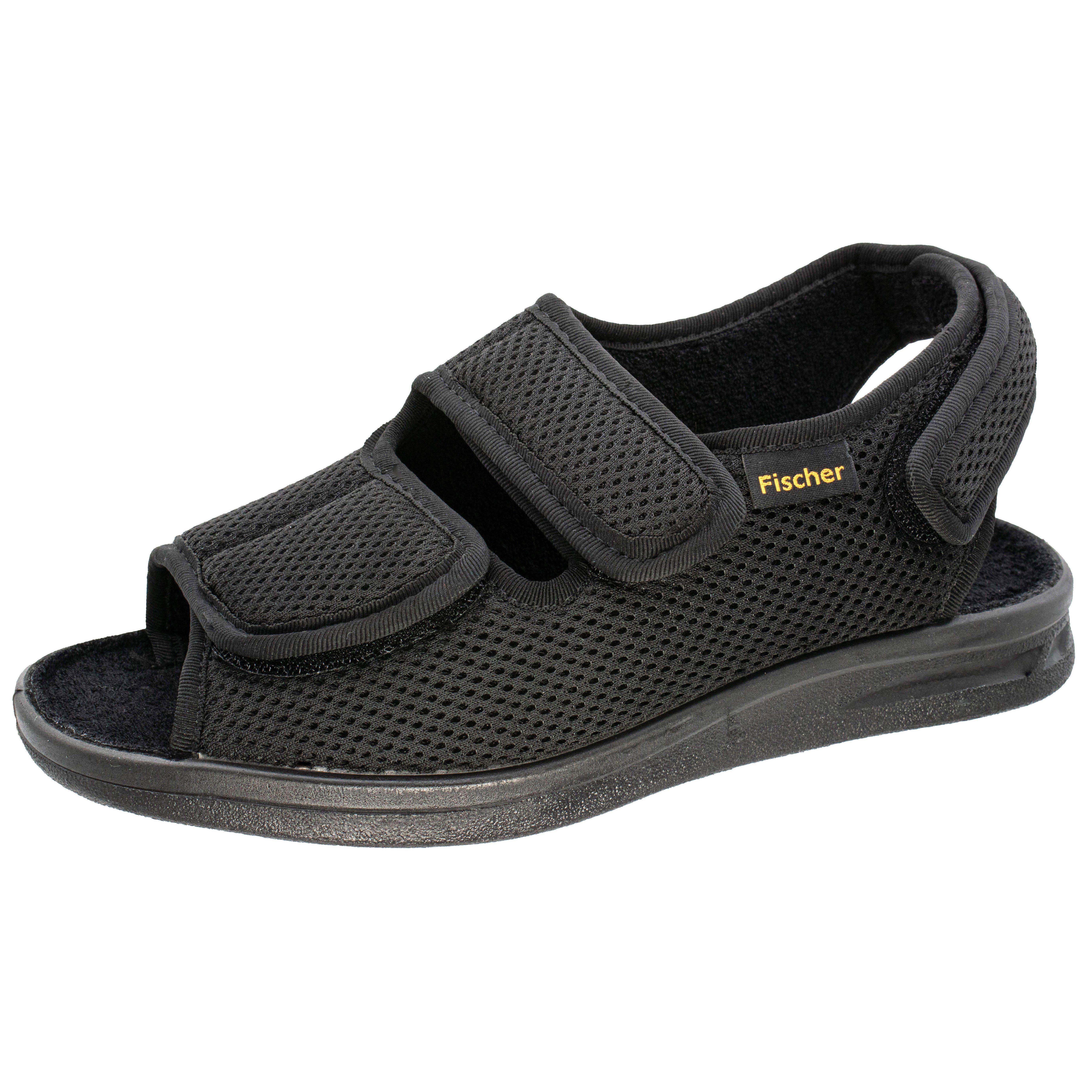 Fischer-Markenschuh Ortho Hausschuh aus Mesh, 3 Klettverschlüsse, Weite K, Frotteefutter
