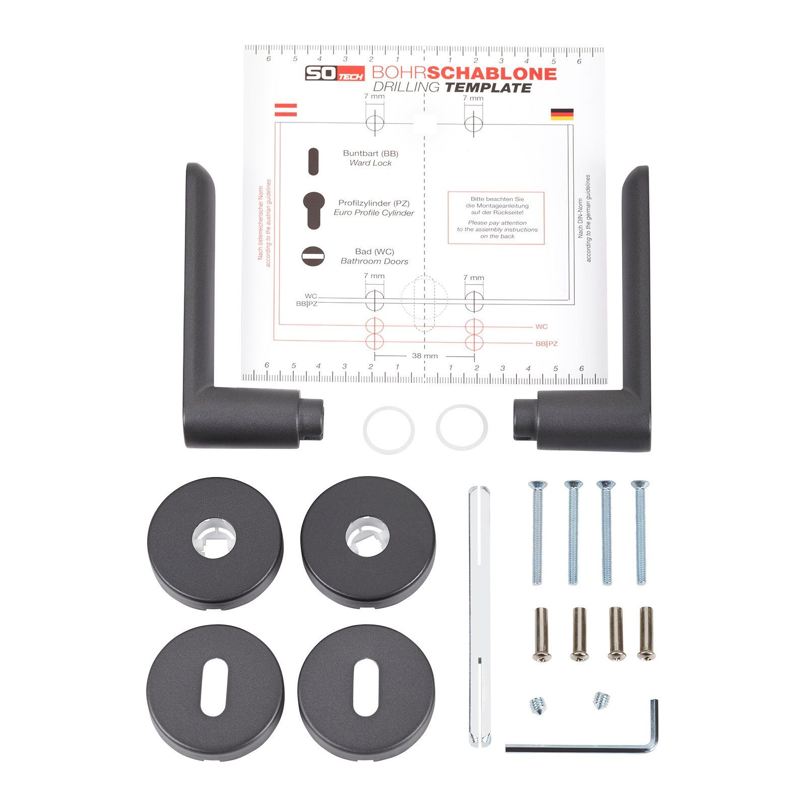 SO-TECH® Drückergarnitur Türdrücker SAM Aluminium Oval Rosette, Buntbart Türgarnitur für Zimmertür anthrazit