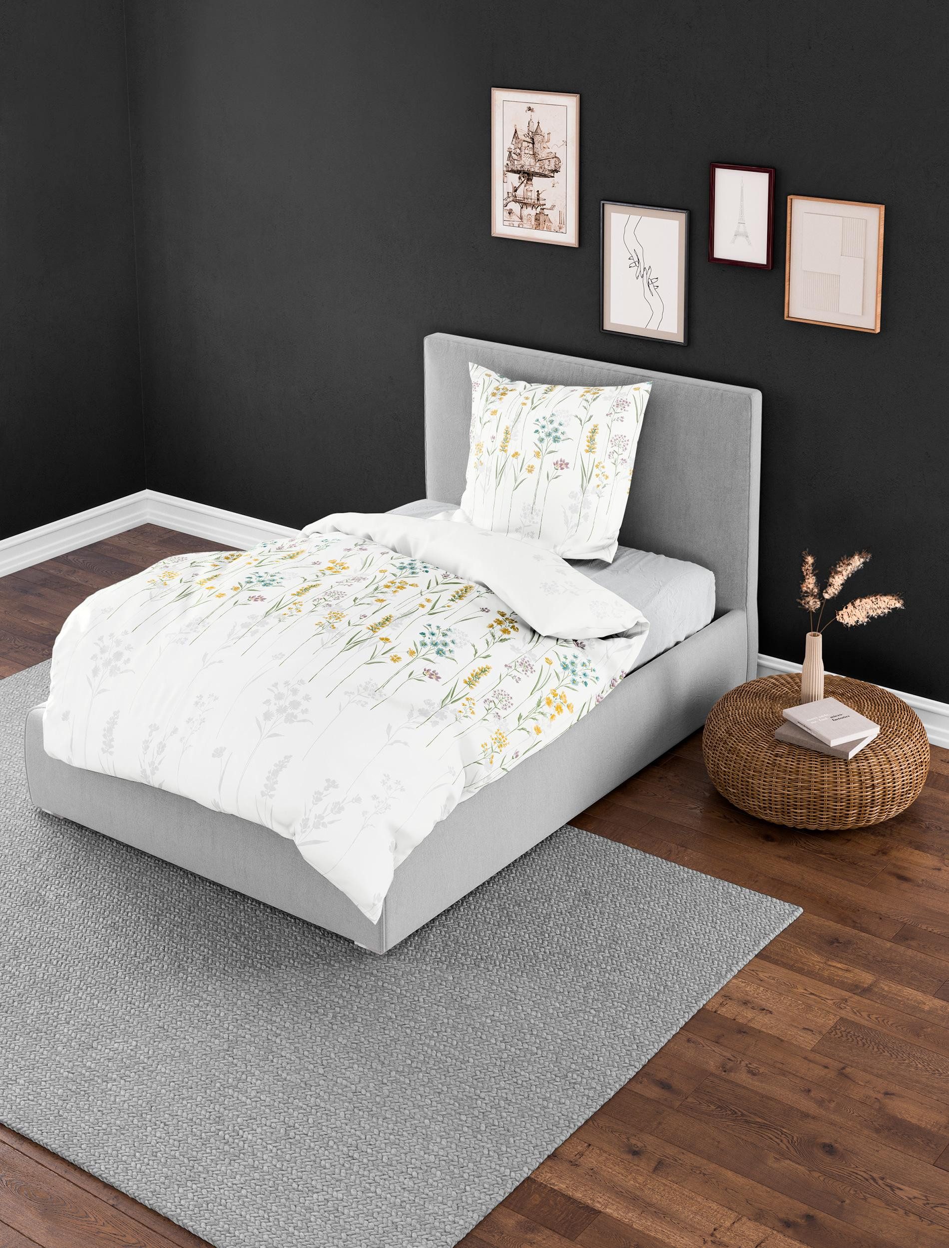 BIERBAUM Bettwäsche Bierbaum Biber Bettwäsche 135x200 Wiesenblumen bleu nat günstig online kaufen