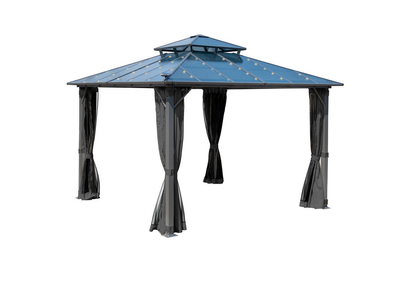 BRAST Pavillon Aluminium Pagode 3,5x3,5m viele Modelle, wahlweise LEDs, inkl. Moskitonetz, festes Dach, wasserdicht, stabil, UV-Schutz