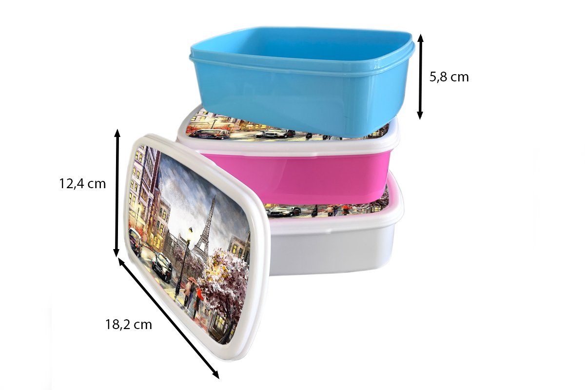 (2-tlg), Brotdose - rosa Lunchbox MuchoWow für Kunststoff, Frankreich Brotbox Erwachsene, - Snackbox, Kinder, Öl, Paris Mädchen, - Kunststoff Gemälde