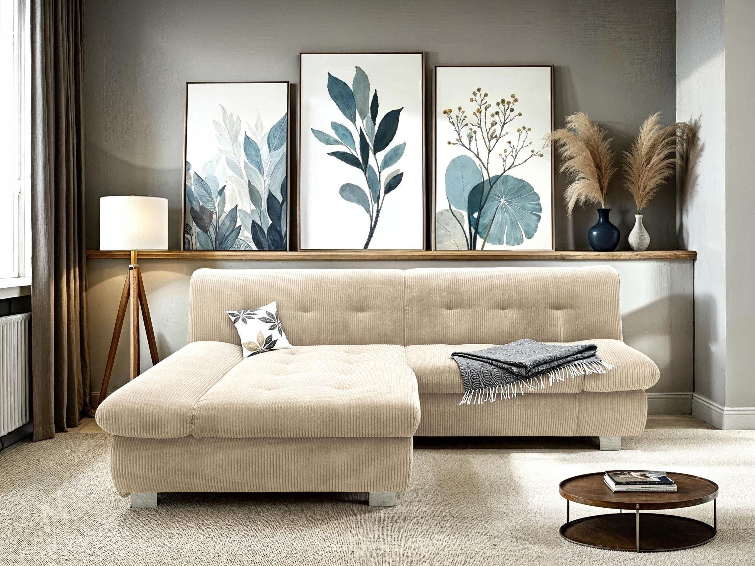 DOMO collection Ecksofa 100031 kompakte Stellmaße, komfortabel und bequem, L-Form, wahlweise mit Bettfunktion und Armteilverstellung. Breite 234 cm