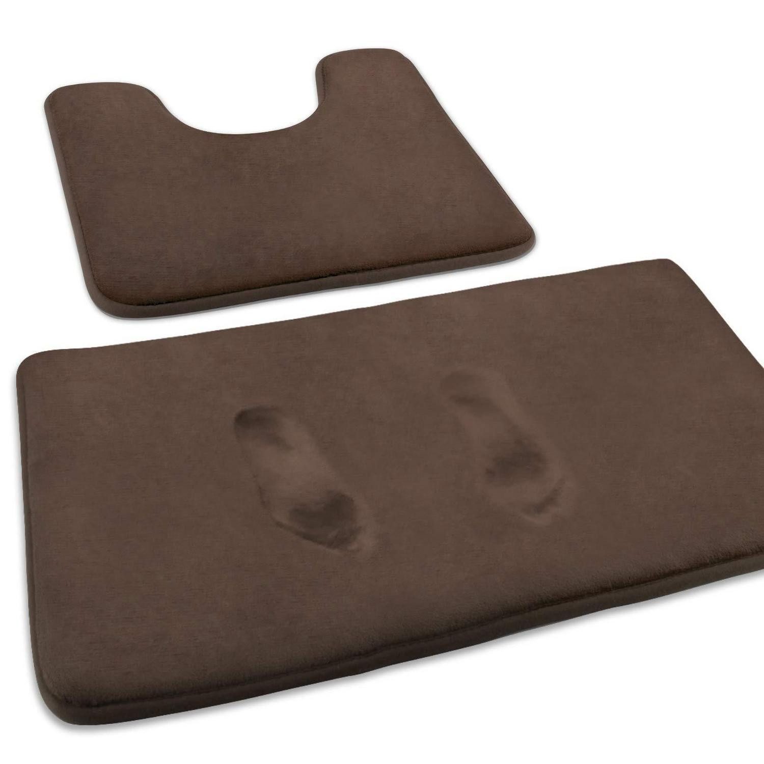 LuxusKollektion Schaum-Badematte Badematte 2er Set Memory Foam Braun, Höhe 10 mm, rutschhemmend beschichtet, Memory Schaum, Textil, rechteckig