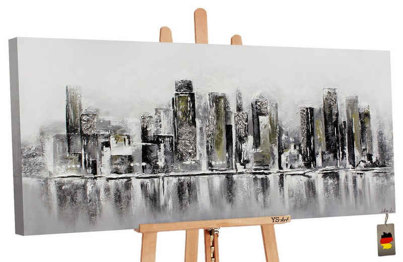 YS-Art Gemälde Megapolis, Architektur, Leinwand Bild Handgemalt Großstadt Schwarz Grau Weiß