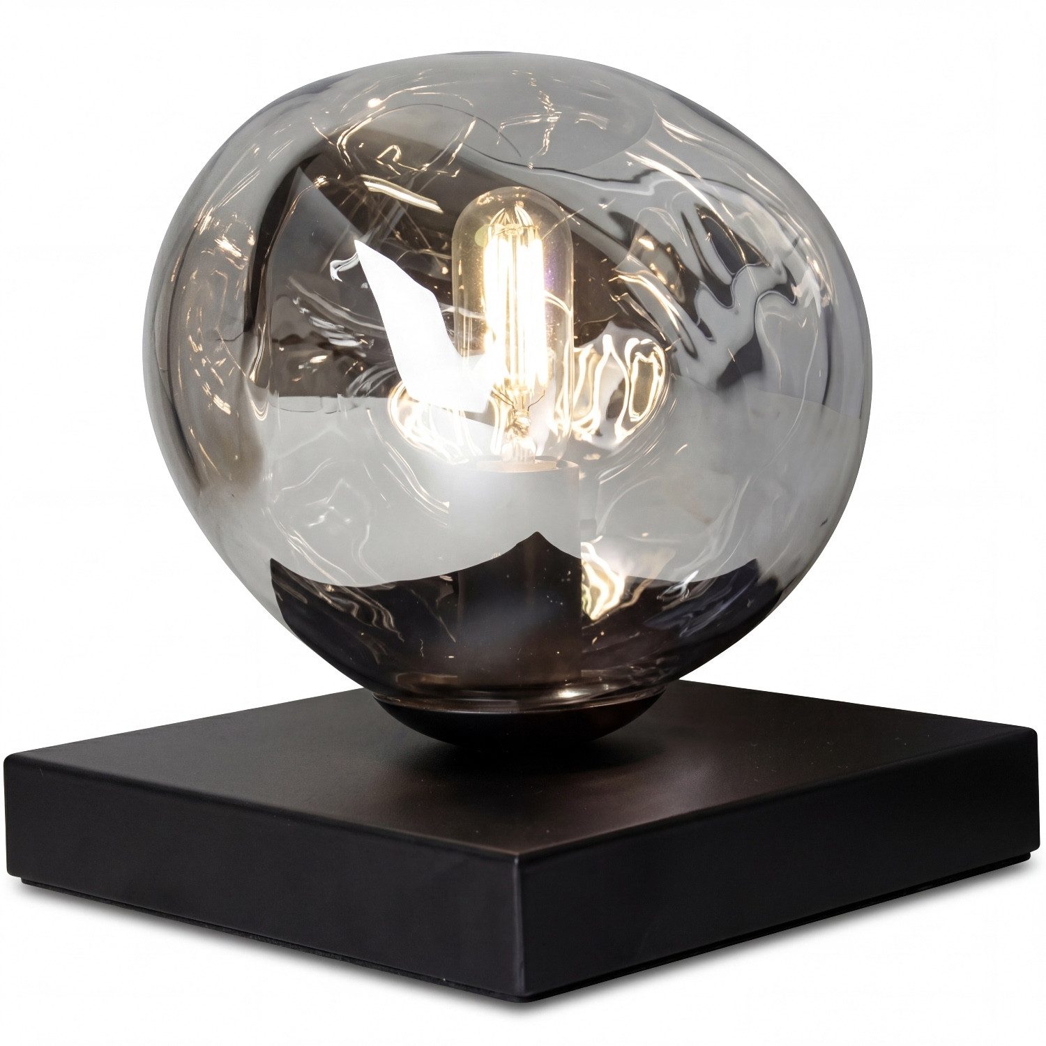 Licht-Erlebnisse Tischleuchte CLONLINA, ohne Leuchtmittel, Glas Silber verspiegelt E14 17,5 cm Lavaglas Nachttisch Schlafzimmer