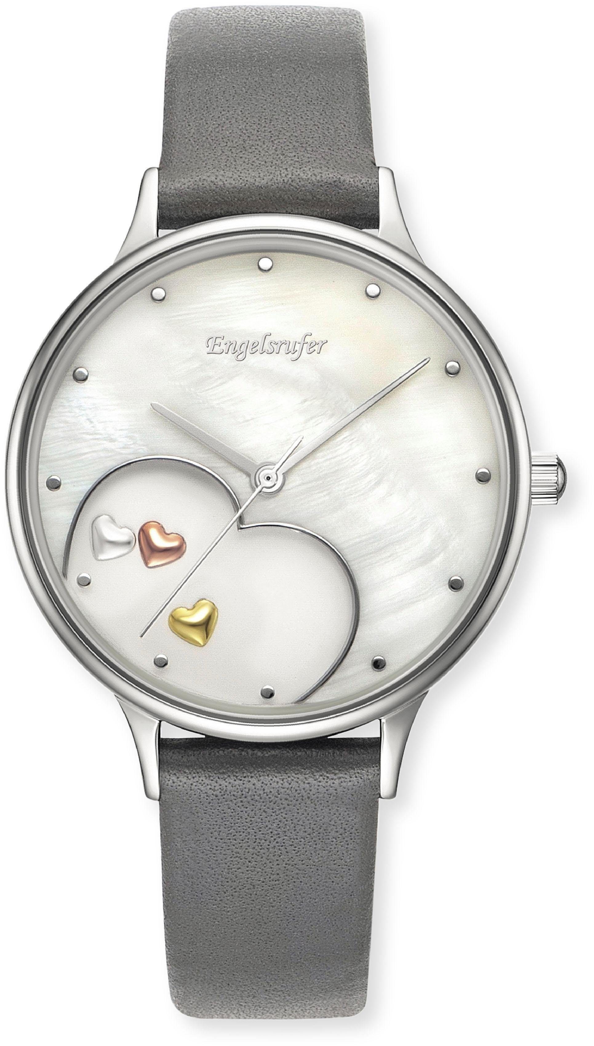 Engelsrufer Quarzuhr Happy Heart ERWA-HEART-LGY1-MS, Armbanduhr, Damenuhr, Lederarmband, analog
