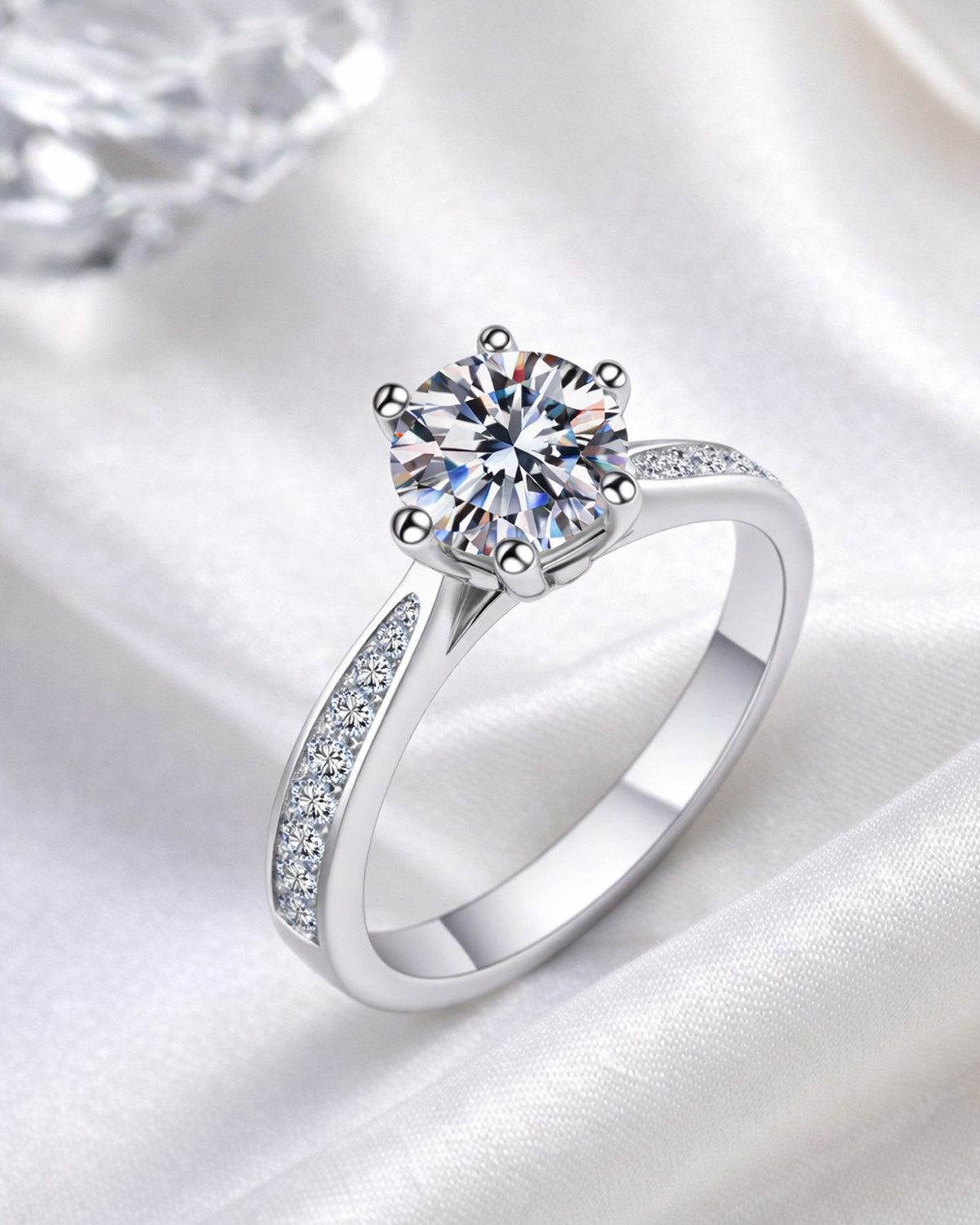 Staufergold Verlobungsring Verlobungsring Lichtversprechen Solitär Pavé-Schiene Silber