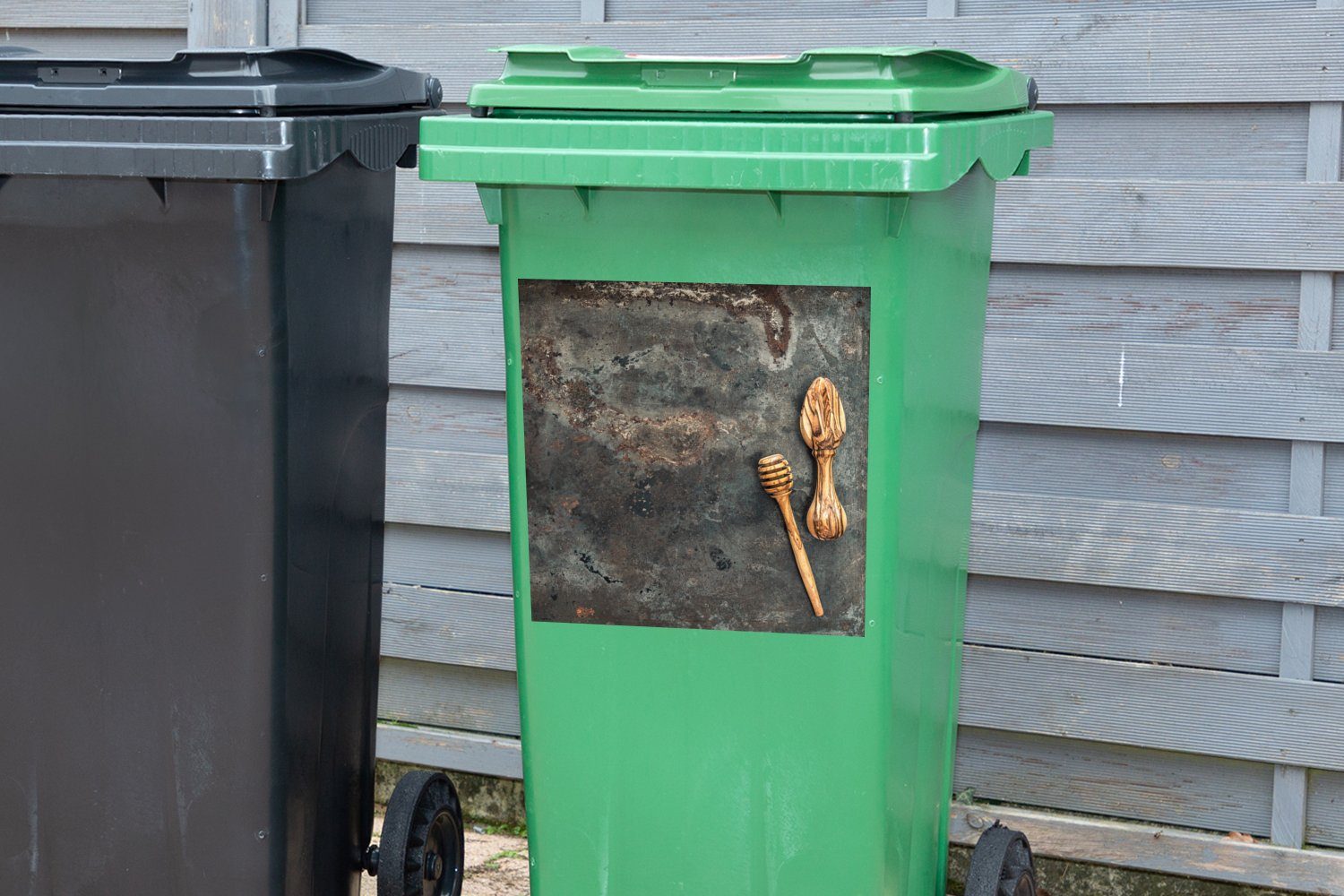 Kochen Mülltonne, - Sticker, (1 Mülleimer-aufkleber, Container, Küchenutensilien Wandsticker MuchoWow St), Teller Abfalbehälter -
