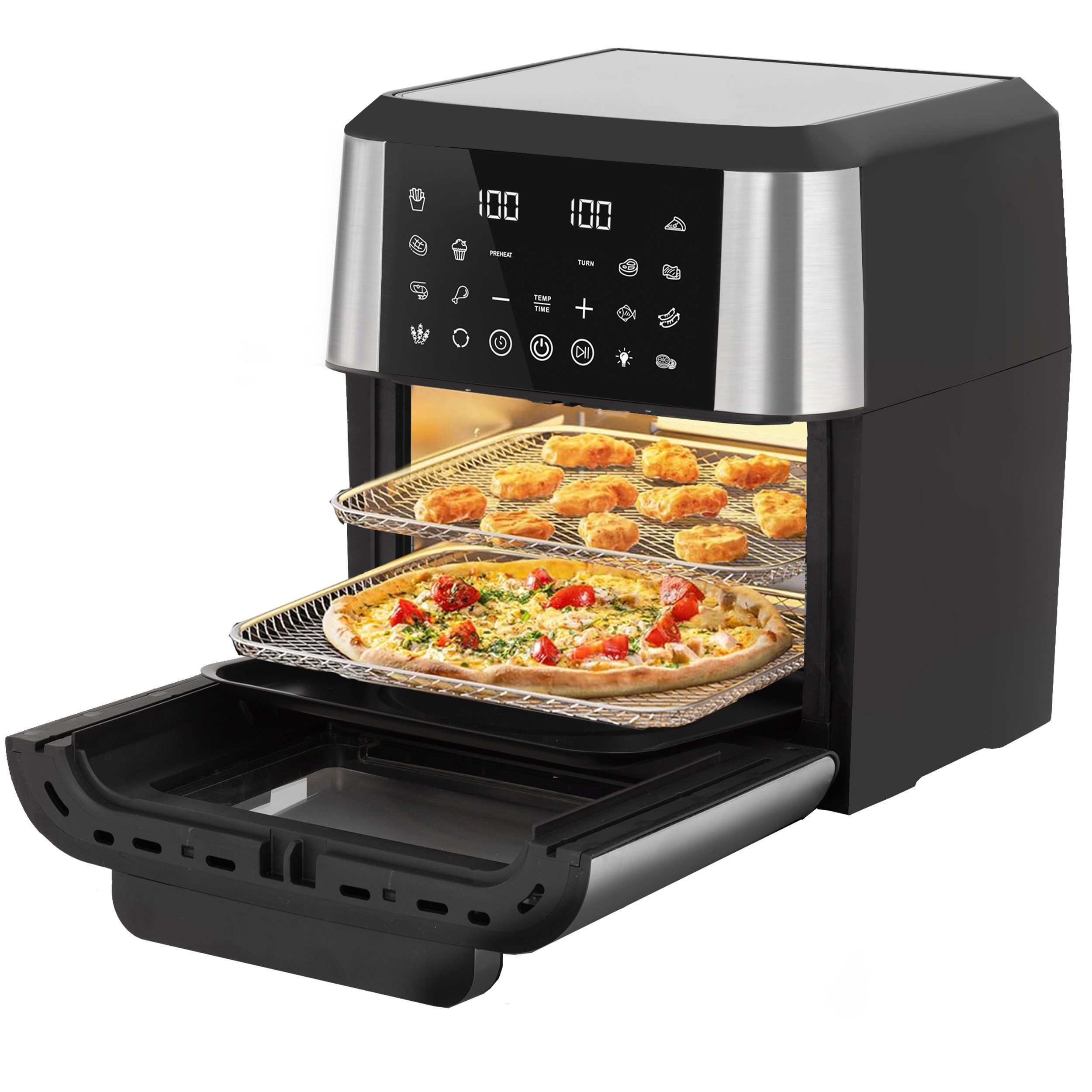 Sinaopus Heißluftfritteuse 12L XXL, 1800W Airfryer & Minibackofen mit Zubehör und 12 Programmen, 1800 W, 2-in-1 Airfryer mit 360° Heißluft, Touchscreen, Timer & 80–200 °C