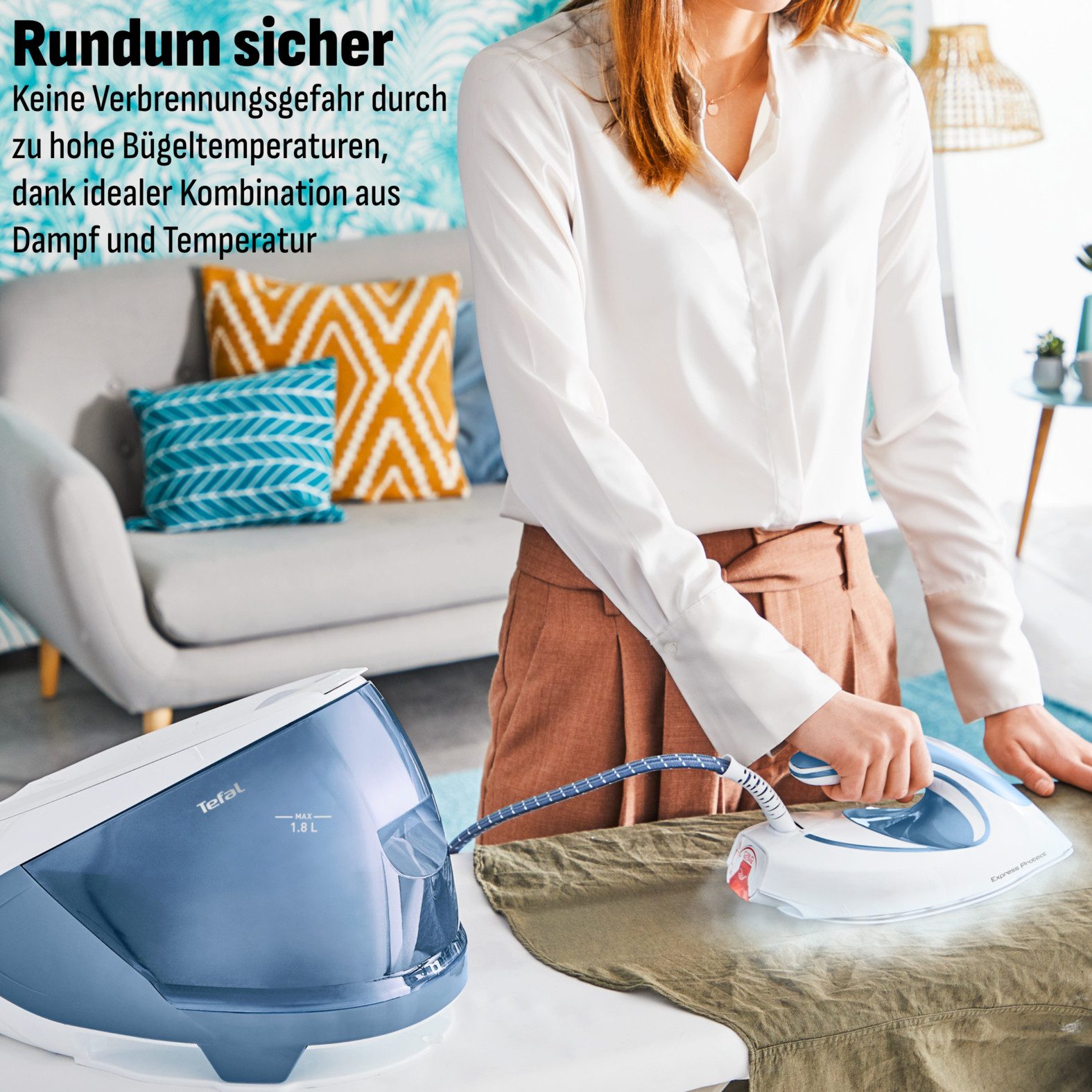 Tefal Dampfbügelstation Express Protect, 7,5 Bar, Dampfstoß: 520 g/Min., Dauerdampfmenge: 130 g/Min., SV9202