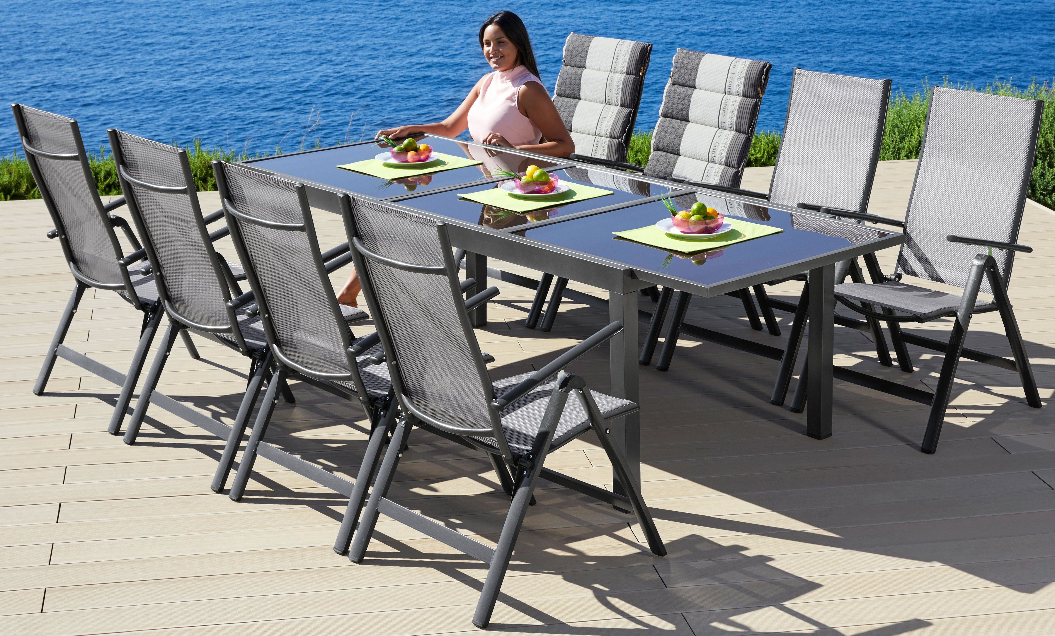 Stühlen cm) inkl. Garten-Essgruppe (180 Amalfi, 8 und MERXX ausziehbarem 240 - Tisch